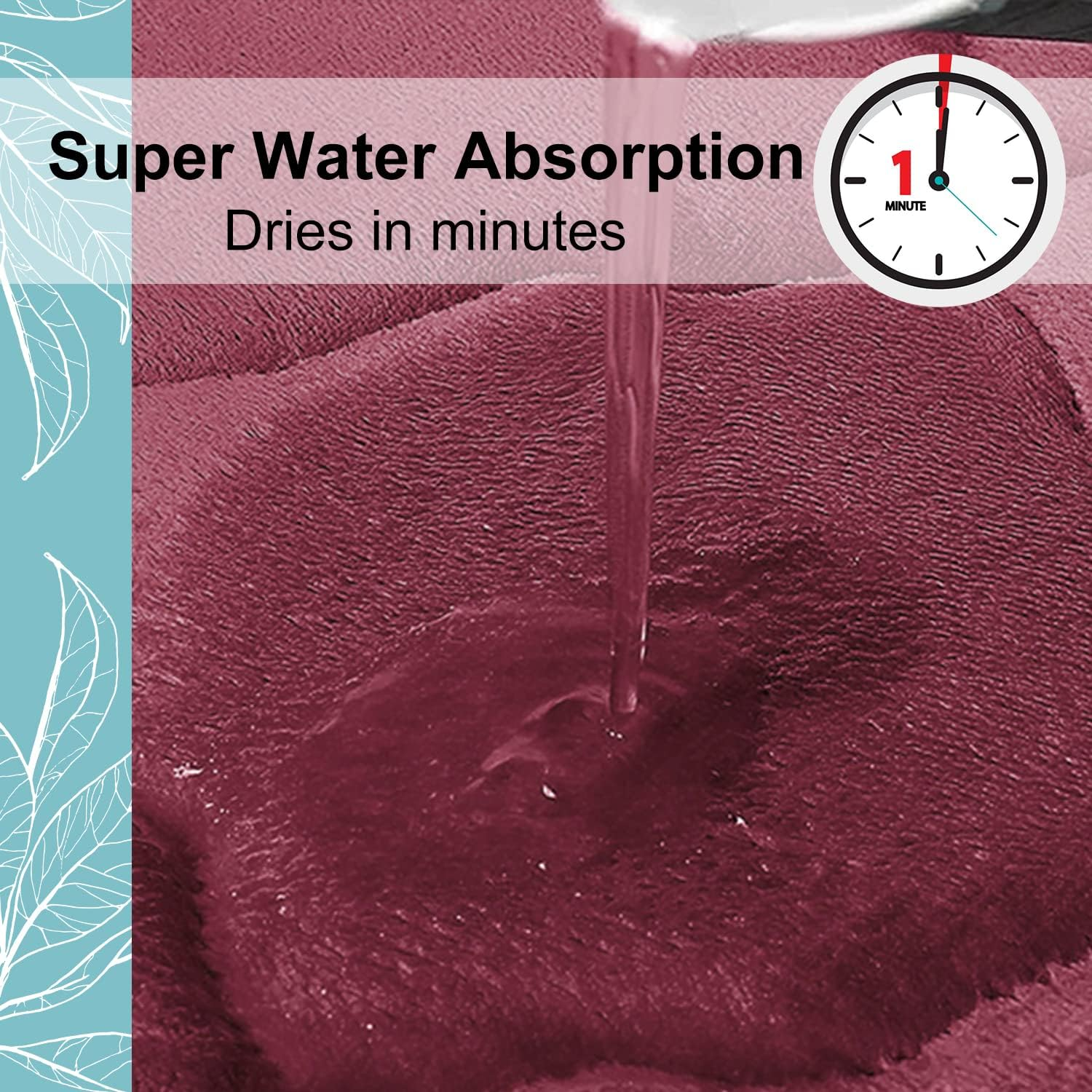 OLANLY Memory Foam Bath Mat Rug, Ultra Soft Non Slip and Absorbent Bathroom Rug, Machine Wash Dry, Comfortable, Thick Bath Rug Carpet for Bathroom Floor, Tub and Shower, 17X24, Burgundy image number 5