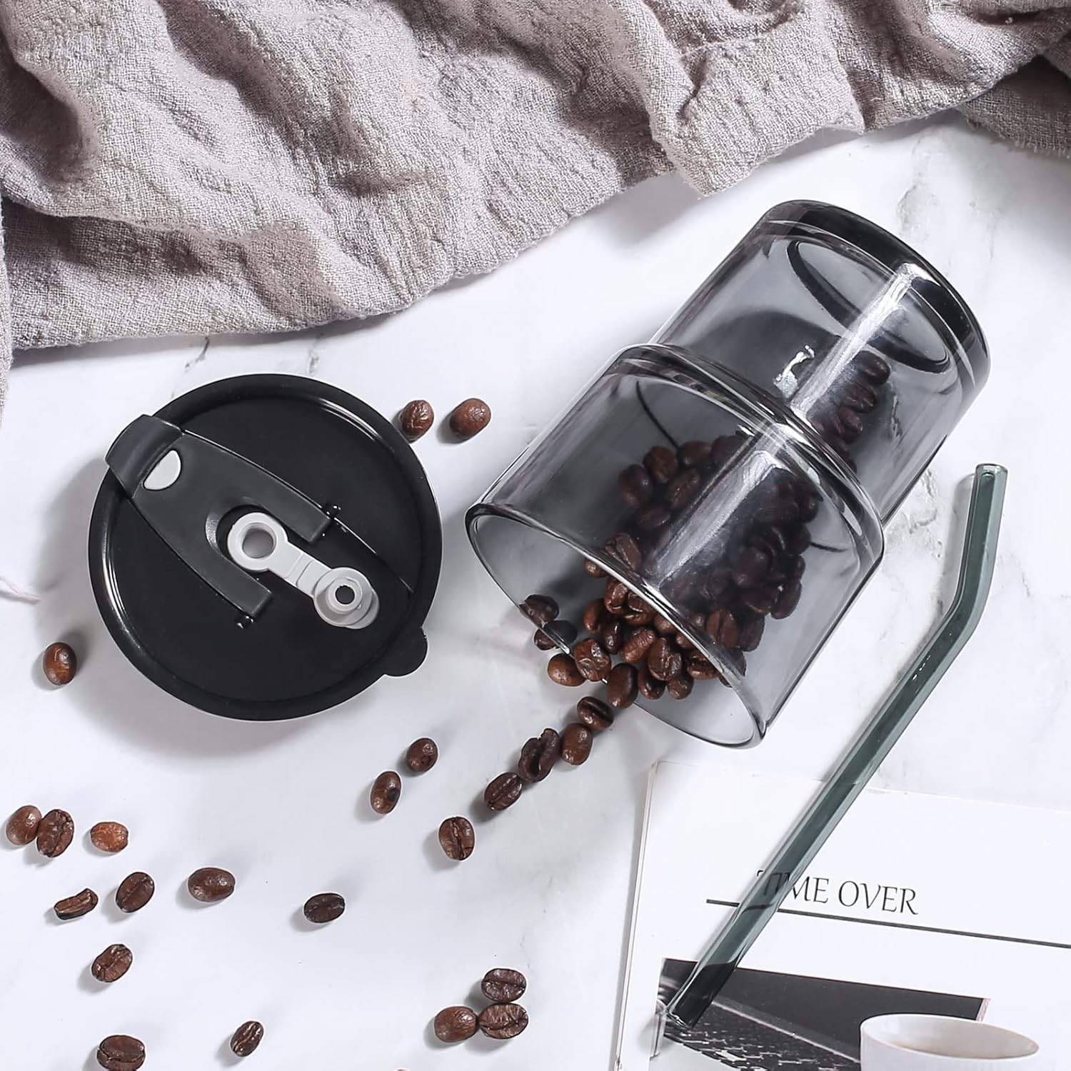 13 OZ/400ML Ice Coffee Glass Tumbler with Straw and Lid Sealed Carry On, Thick Wall Water Glass Cup Mug Tea （Gray） - Black image number 1