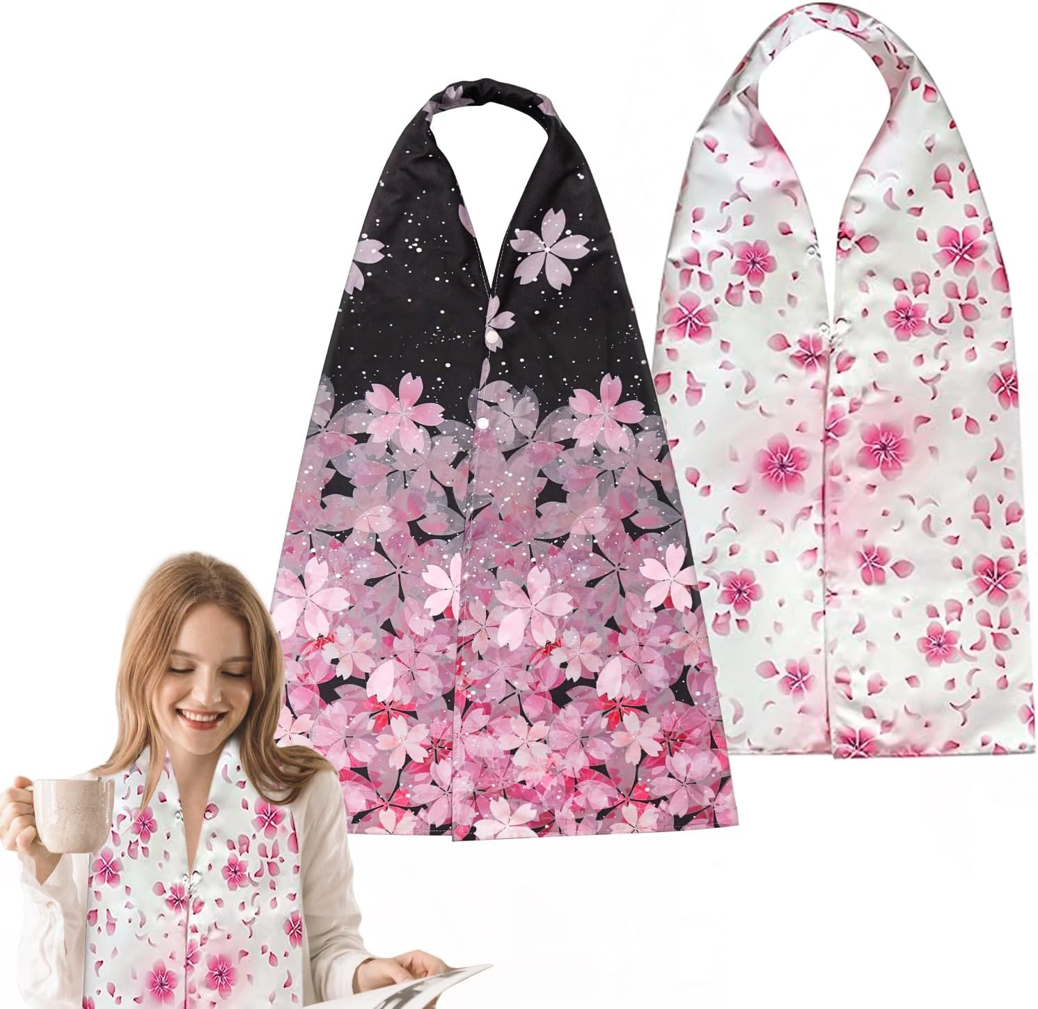 VOPHIA 2 Pack Adult Bib Dining Scarf for Women Microsuede Washable Reusable Food Clothing Protectors Dining Mouth Towel Scarf (Tie-Dye)