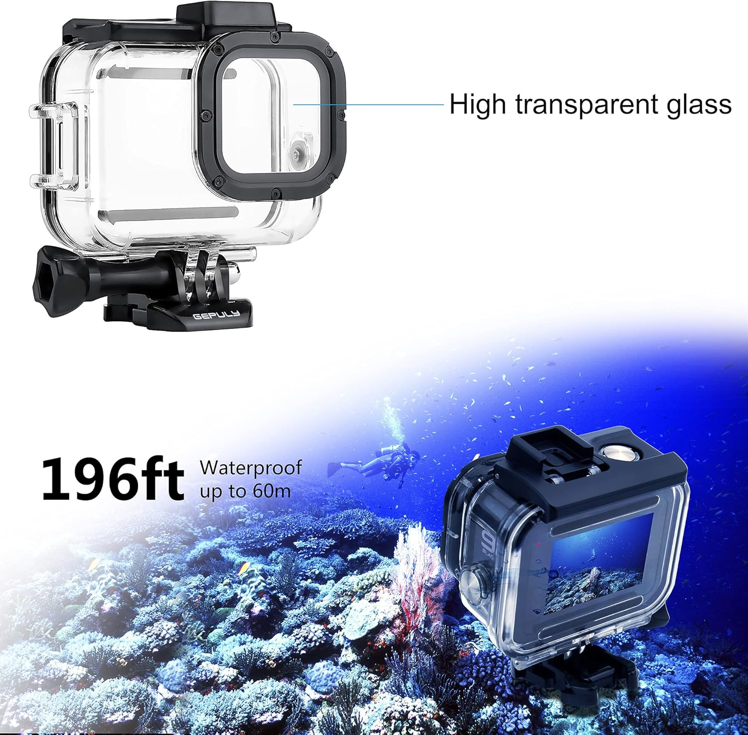 GEPULY Waterproof Case with Dive Filters for Gopro Hero 13 12 11 10 9 Black, 60M Underwater Protective Dive Housing Case with Red, Snorkel, Magenta, 5X Close-Up Macro Filters - Skeleton Case+Side Door For Hero 12/11/10/9 Black image number 3