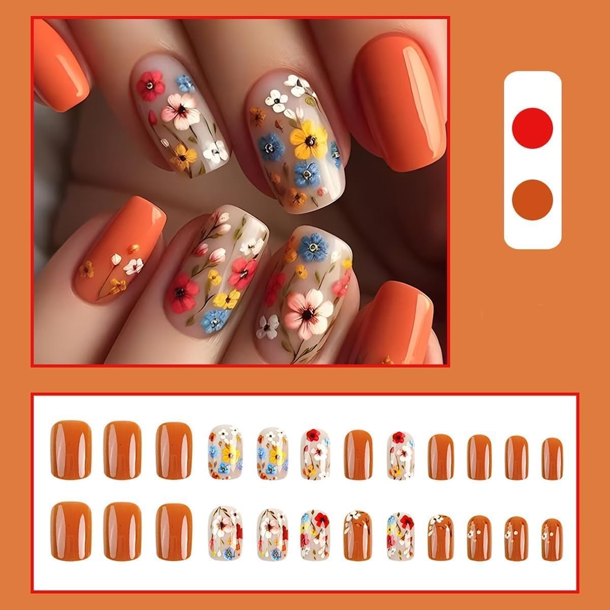 ＴＩＺＹＦＦ Press on Nails, Sweet and Cool Floral Fake Nails, Artificial Nails for Women and Girls -24 Pc image number 3