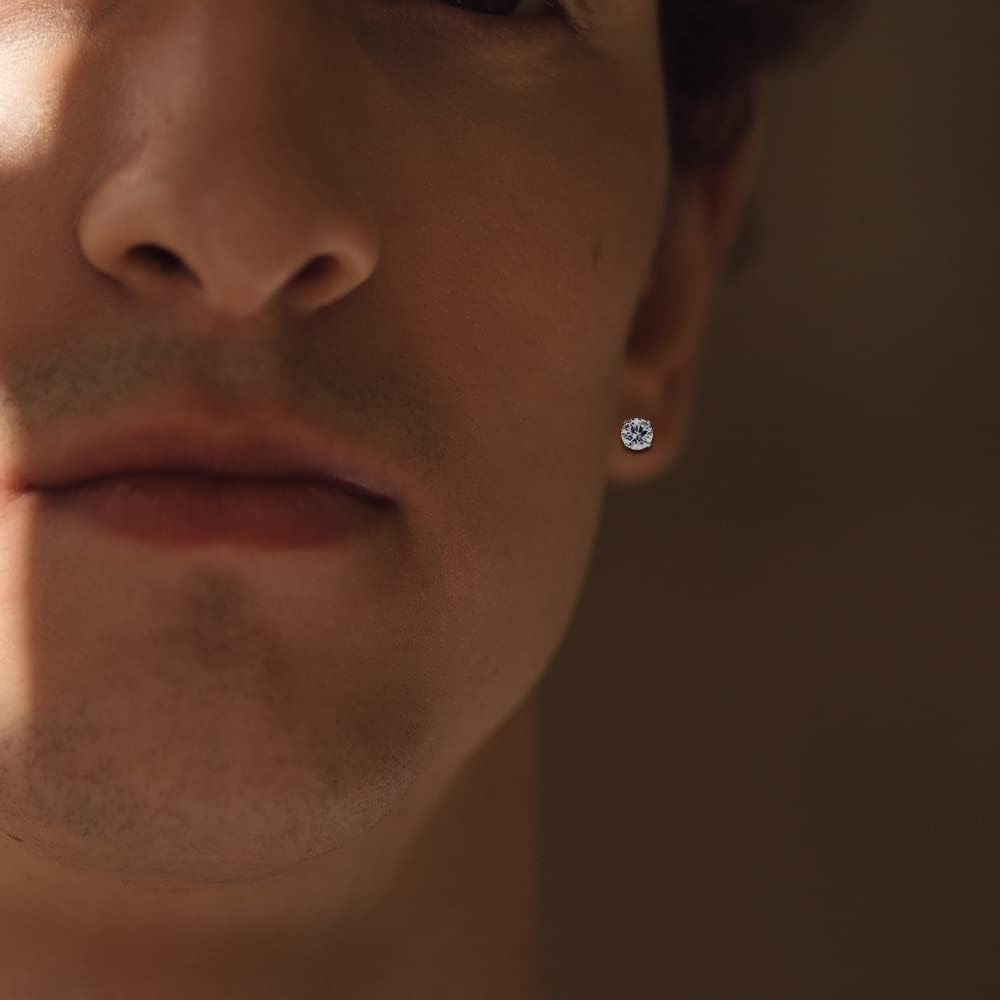 G23 Titanium Earrings Studs, Hypoallergenic Stud Earrings for Women Girls Men Sensitive Ears,Cubic Zirconia Earrings round Bright/Princess-Cut Square/Ball , Premium High Polished with Pure Titanium Backs image number 4