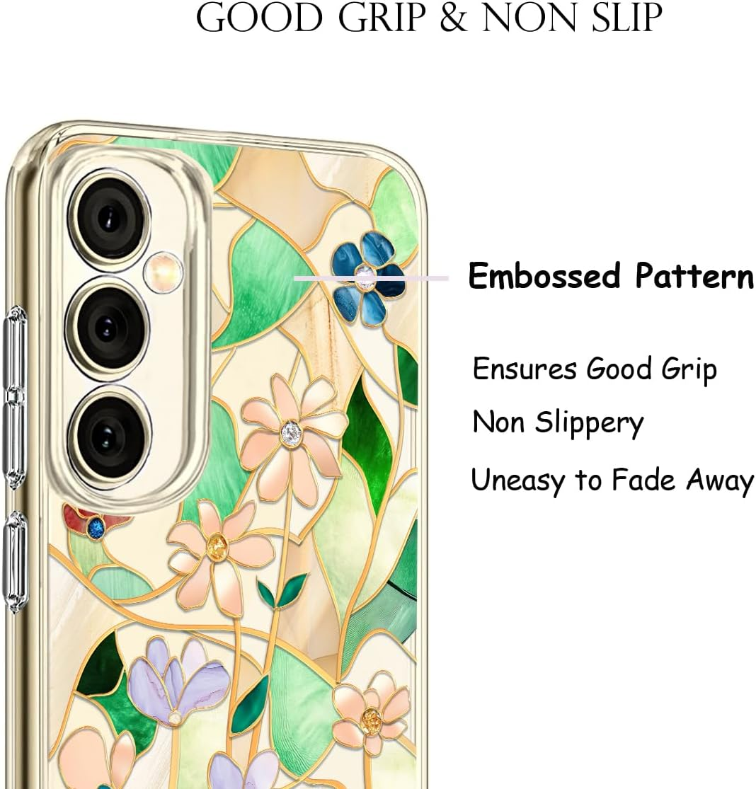 Unov Case Compatible with Galaxy S25 Galaxy S24 Case Clear with Design Soft TPU Shock Absorption Slim Embossed Pattern Protective 6.2 Inch (Stained Glass Flower) - Rainbow Dinosaur image number 4