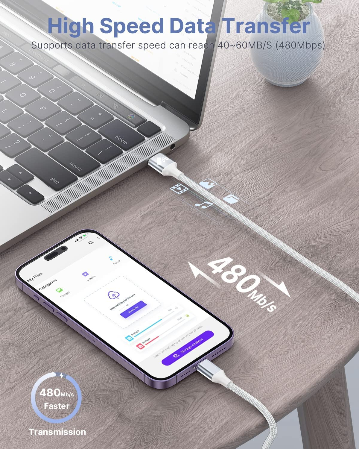 Aioneus Lightning Cable 1M, Iphone Charging Cable Mfi Certified USB a to Lightning Iphone Fast Charger Cord Compatible with Iphone 14 13 12 11 Pro Max Mini XS XR X 8 7 plus Ipad image number 4