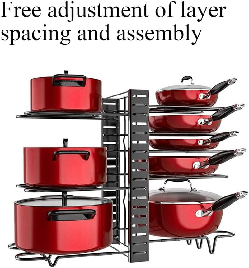 Hosoncovy Metal Pot Holder Rack Multi Layers Adjustable Countertop Pot and Pan Storage Rack Standing Pot Rack under Sink Rack for Kitchen (8 Layer) - 5 Layer image number 5