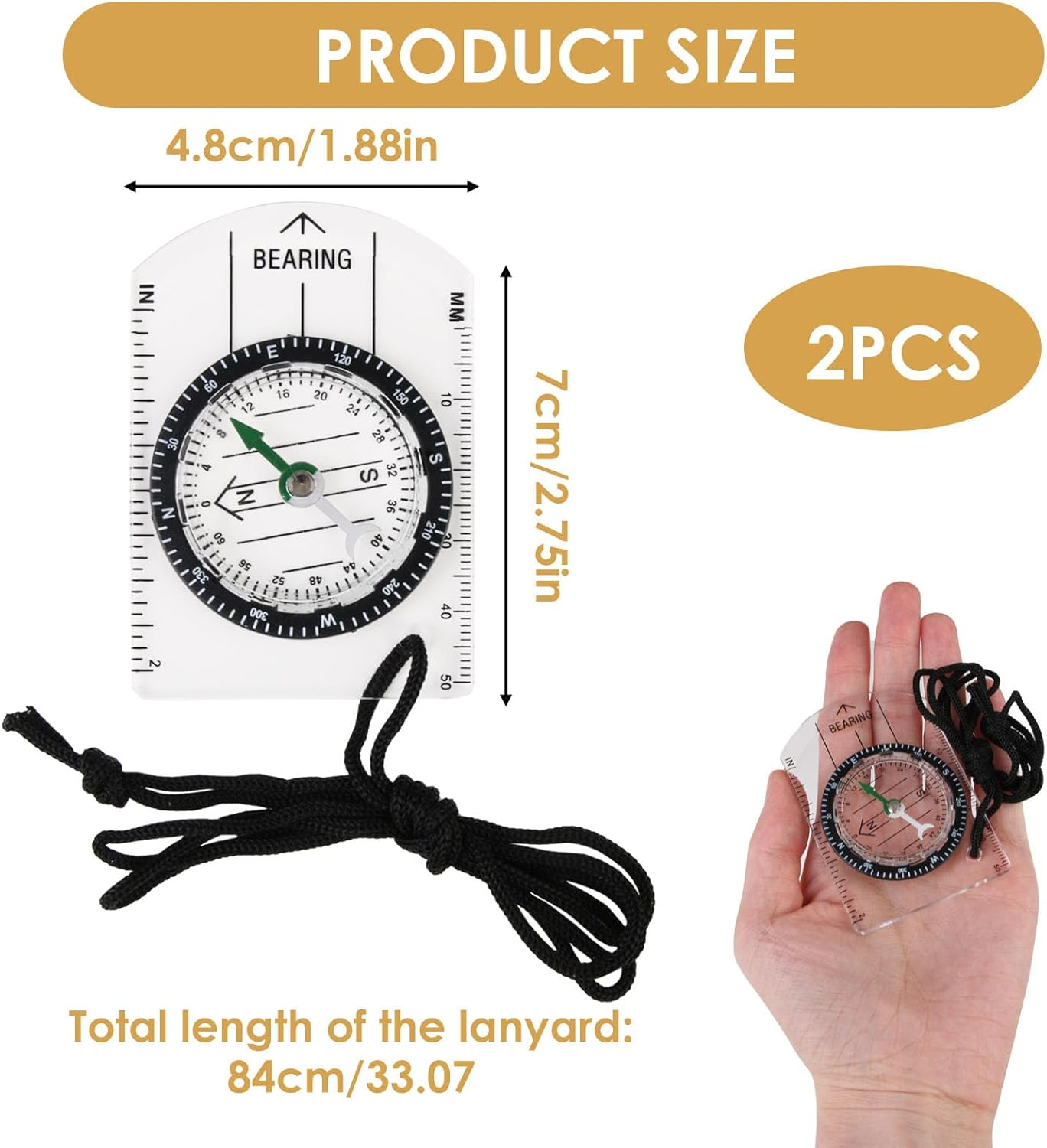 2-Pack Professional Baseplate Ruler for Hiking | Map Ruler with Scale & Lanyard | Precision Navigation Tool for Camping, Trekking & Orienteering image number 4