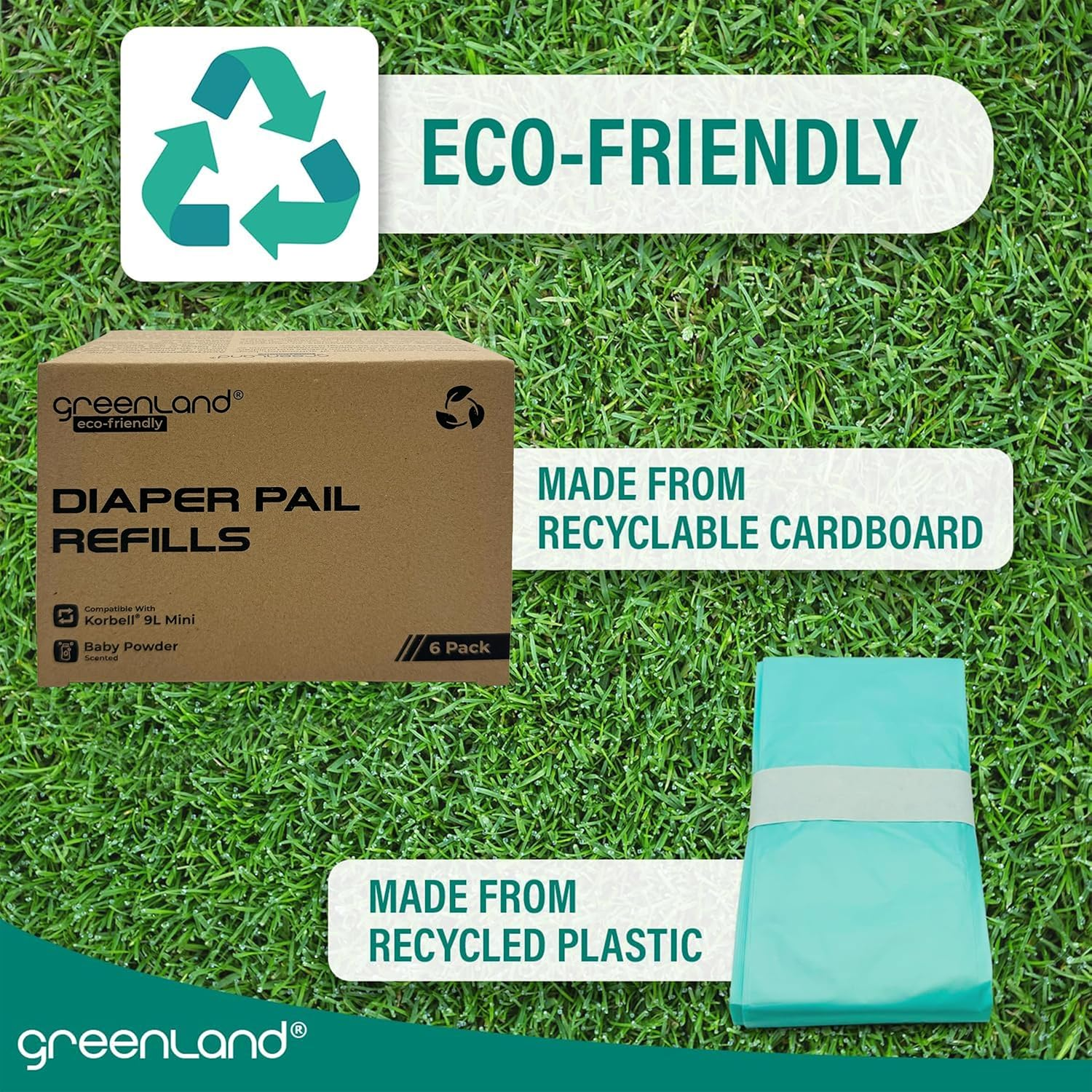 Greenland&reg; Eco-Friendly Refills for Korbel Mini 9L Diaper Pails 6-Pack, GL-3522 image number 1