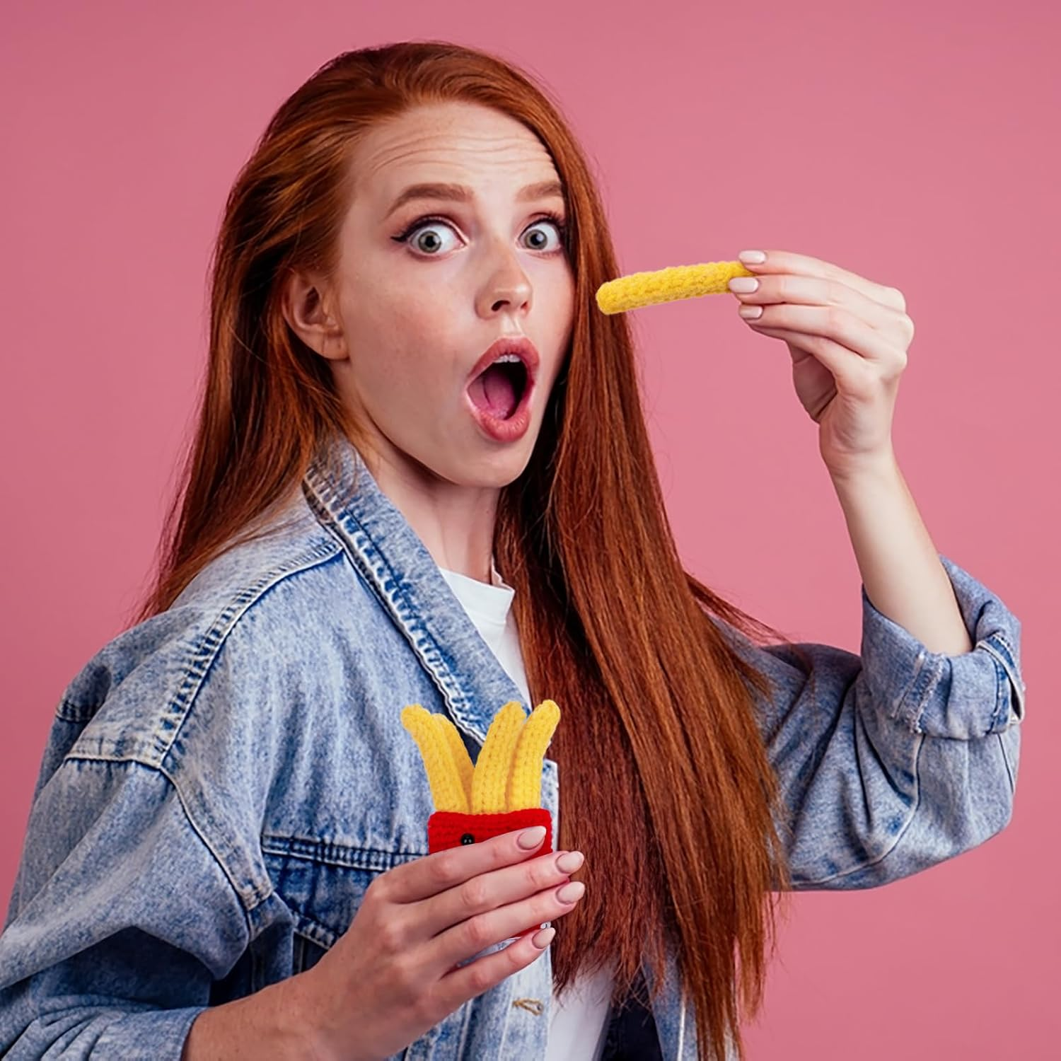 Funny Positive French Fries Cute Crochet Toy with Positive Card Cheer up Funny Gag Gifts for Best Friend Birthday Housewarming Women Teacher Fall (French Fries) image number 3