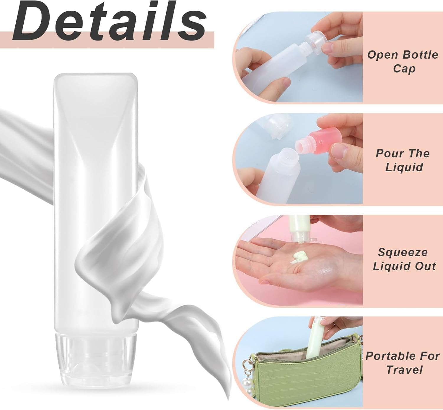 Clear Plastic Refillable Toothpaste Tubes, 6 Pack Empty Cosmetic Soft Bottles,Refillable Empty Toothpaste Bottle Tubes,Clear Plastic Cosmetic Soft Tube Bottles image number 5