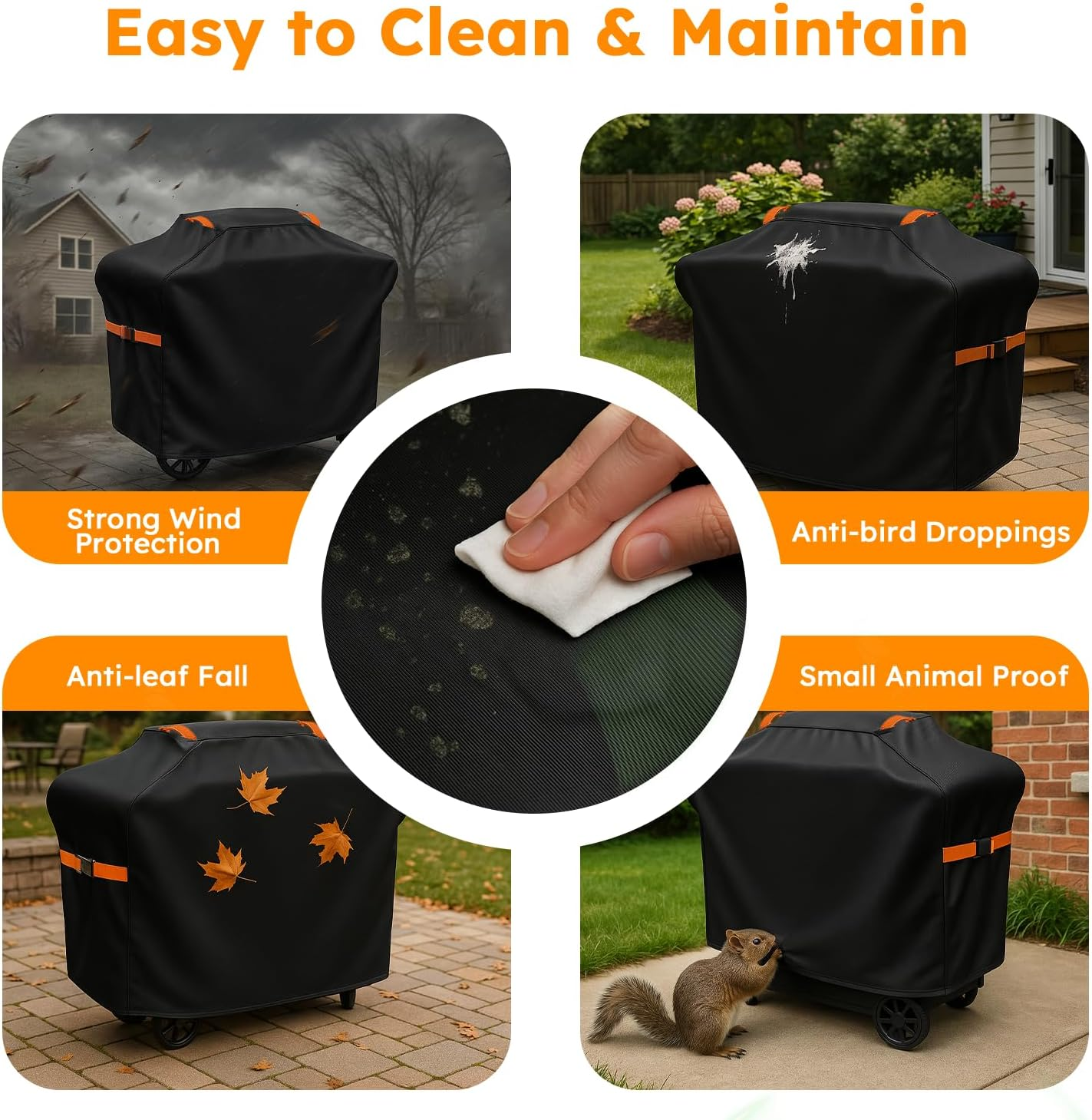 BBQ Cover 115&times;150&times;65Cm UUT Heavy Duty 420D PU Outdoor Grill Cover Waterproof Uv-Resistant, Fits Weber Family Q, Beefeater, Kamado Joe & More &ndash; Black image number 5