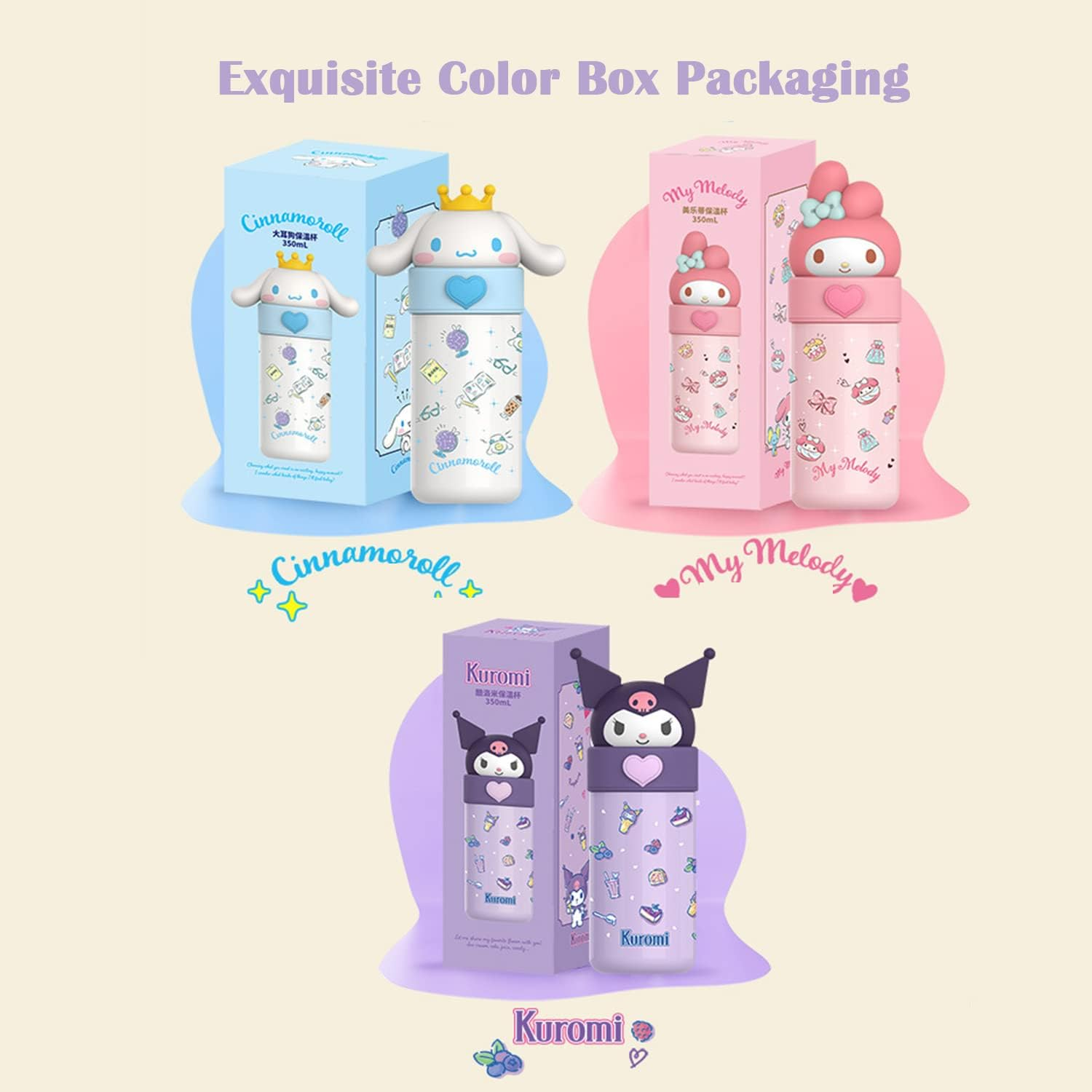 360Ml/12.2Oz Kawaii Water Bottle, Kuromi Thermos Water Bottle, Cute Insulated Water Bottle, Stainless Steel Water Cup for Hiking, Camping, Traveling, Office, School, Car, Girls image number 5