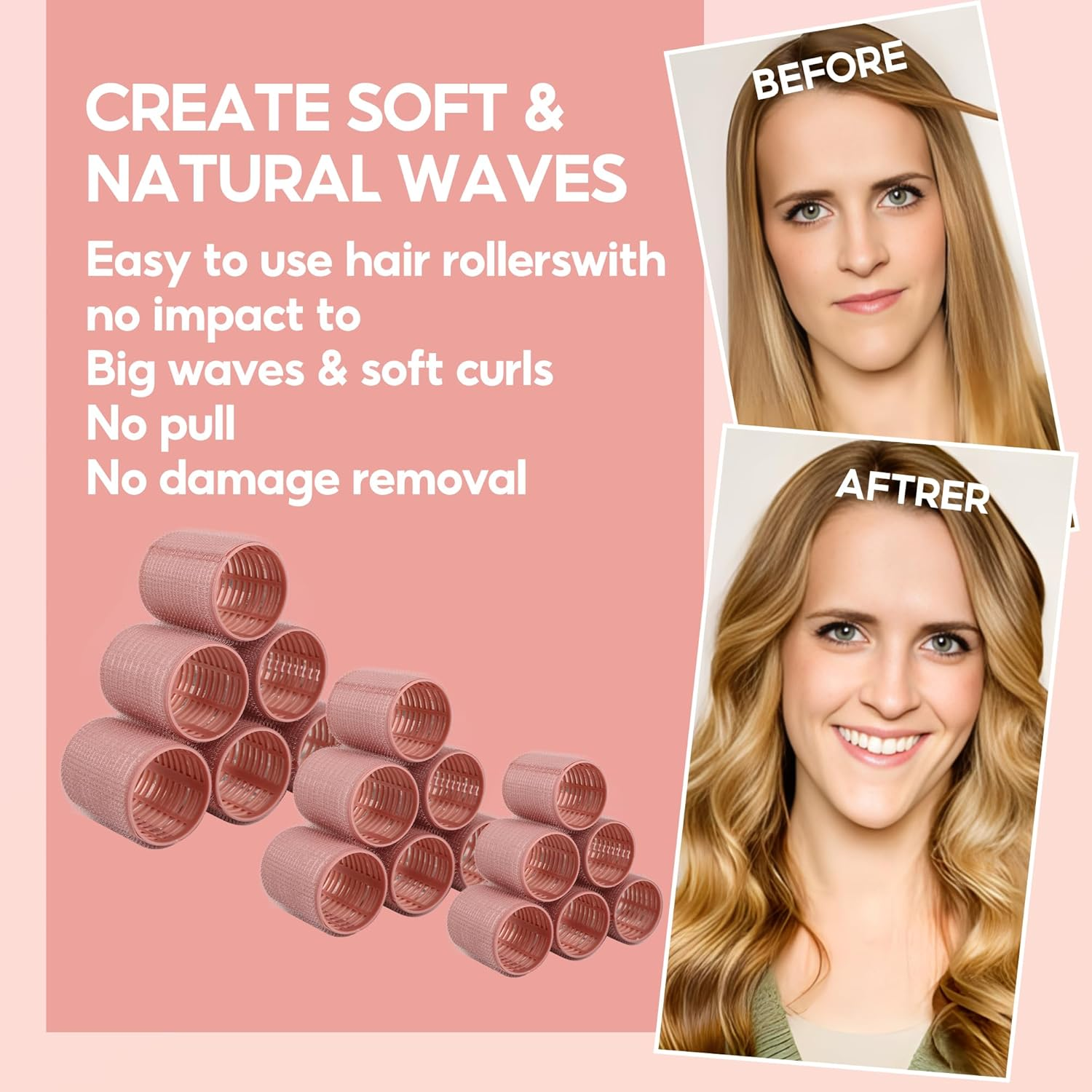 18 Pcs Thermal Hair Rollers,Ceramic Thermal Hair Rollers Curlers for Blowout Look Long Hair Volume,Jumbo Self Grip Rollers Hair Curlers for Long Short for Women(Pink) image number 5