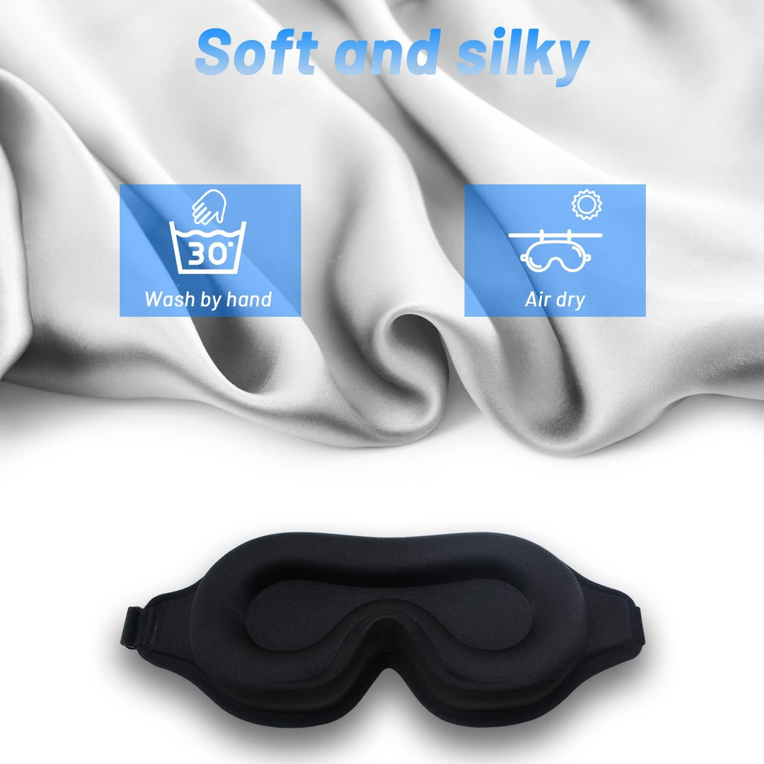 Sleep Mask for Men Women, Upgraded 3D Contoured Cup Eye Mask Blindfold, Block Out Light, Eye Mask with Adjustable Strap, Breathable & Soft for Sleeping, Yoga, Traveling (Black) - Black image number 2