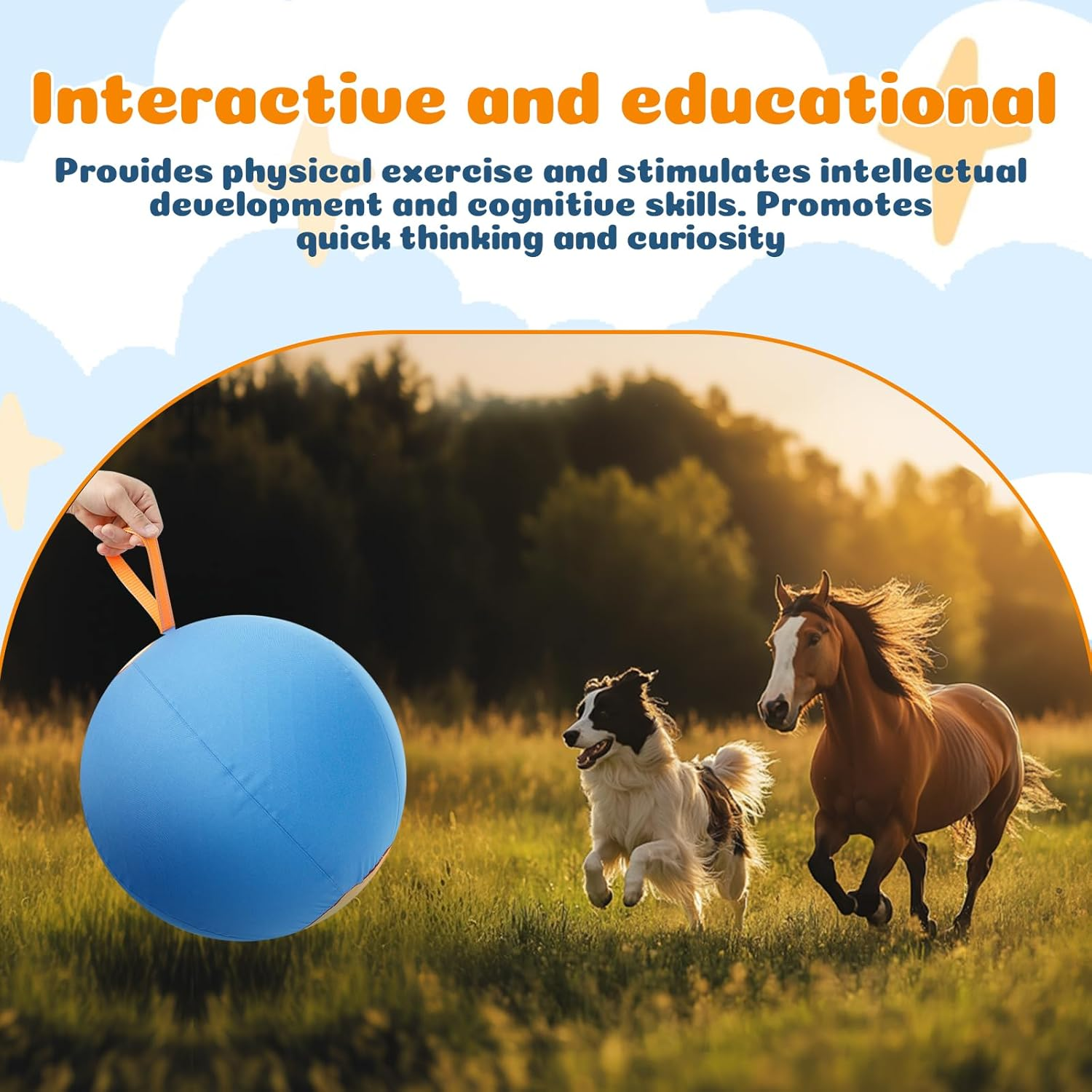 Herding Ball for Dogs, 18Inch Herding Dog Ball, Agility Training Equipment, Interactive Herding Horse Ball with Portable Handle, Herding Dog Toys for Australian/German Shepherd (L) - S image number 4