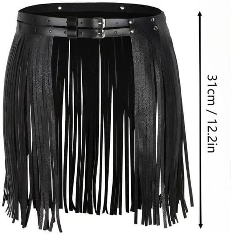 Pu Leather Fringe Skirt Waist Belt，Black Adjustable Rock Style Belt for Women'S Dance Performance Costumes,Punk Waist Belt Skirt for Rave Party Summer Beach Belts Hip Scarf image number 5