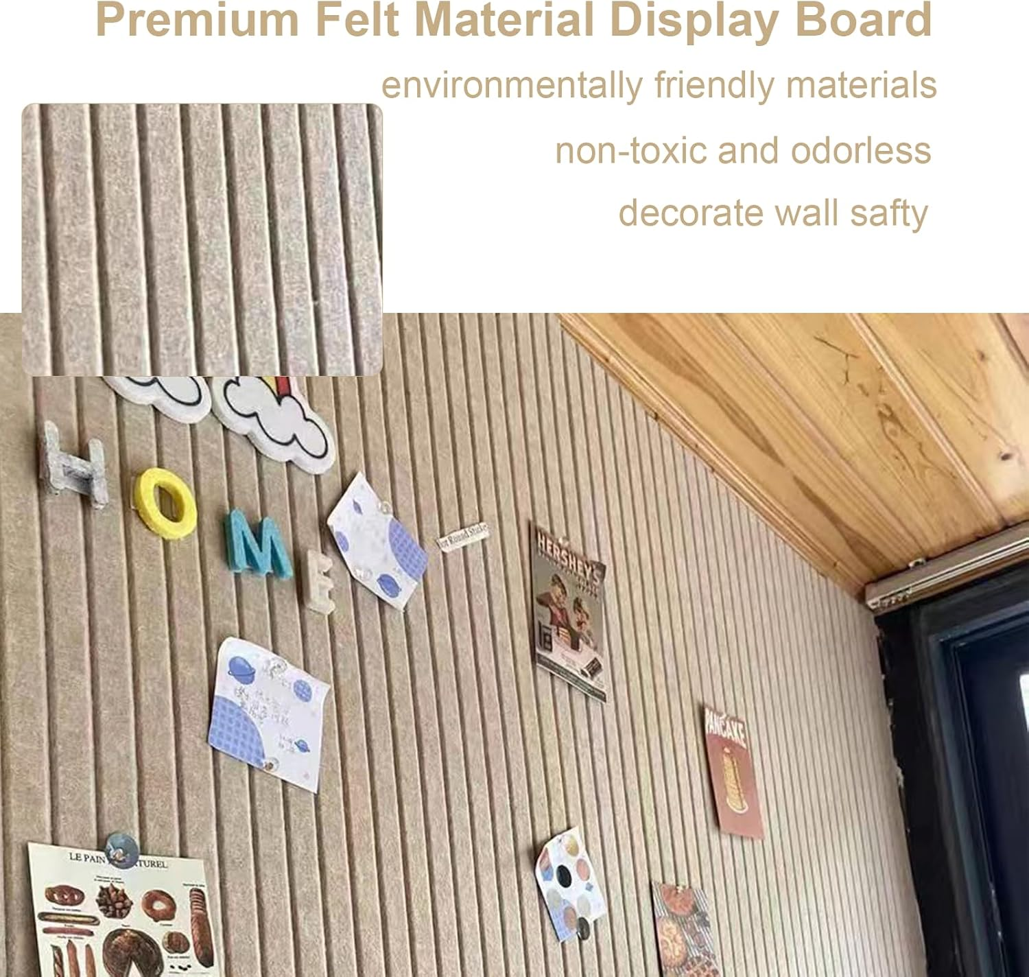 Bulletin Board, Decorative Felt Pin Board, Thick Foldable Photo Display Board with Self-Adhesive Tape, Vision Board for School Home Kitchen Office Walls (Beige, 120 * 80Cm) image number 6
