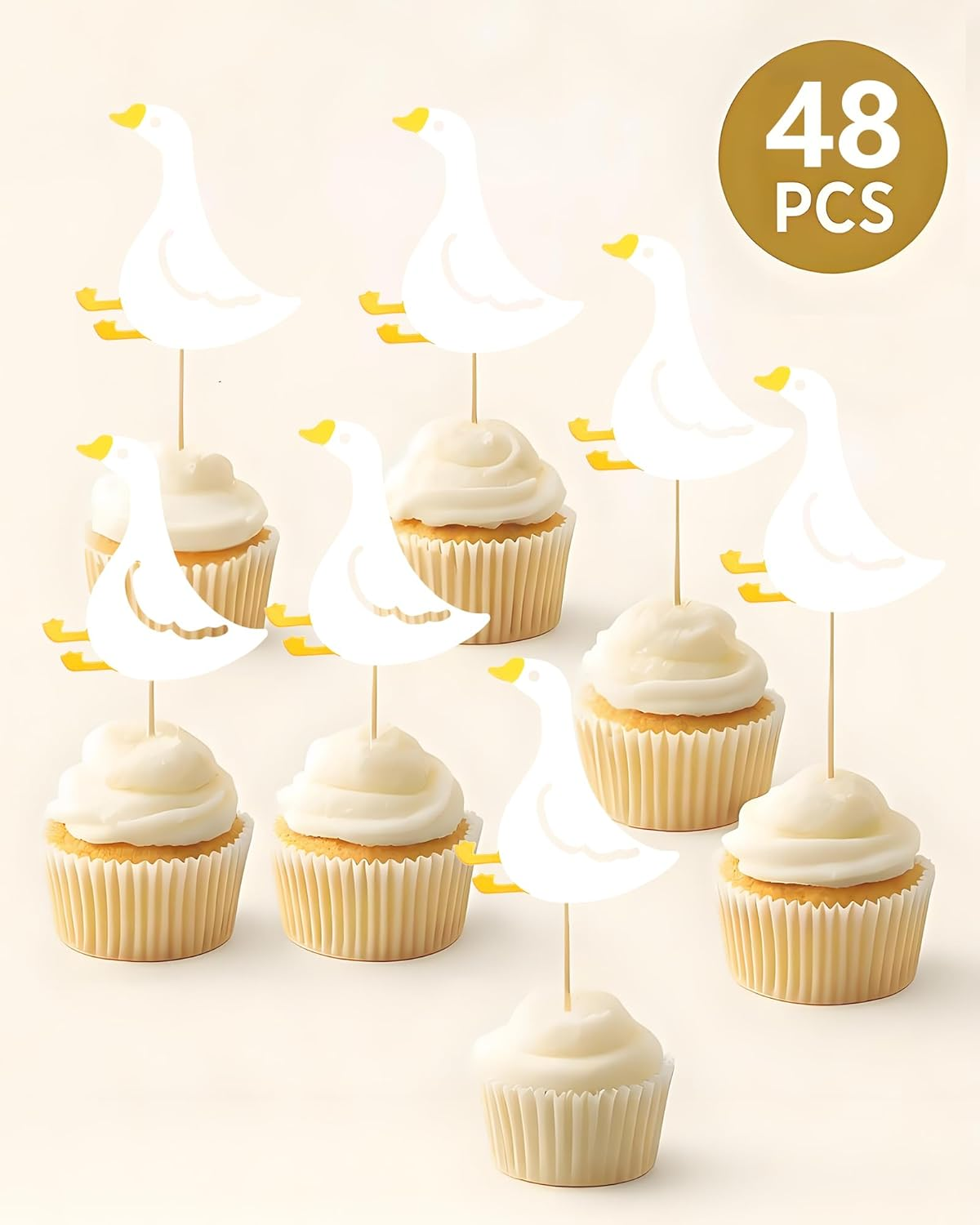 48 PCS Silly Goose Cupcake Toppers, Funny Goose Cupcake Picks Animal Theme Cake Decorations for Baby Shower Birthday Weeding Holiday Party Supplies (Dancing Goose) - Cute Goose image number 5