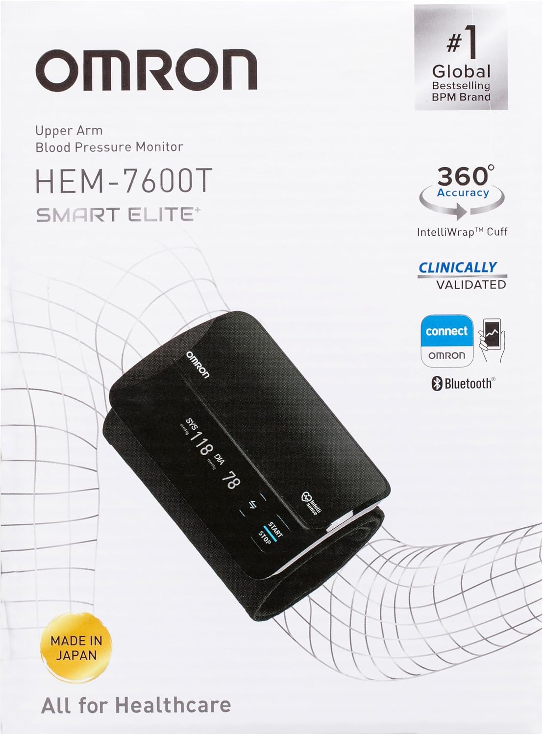 OMRON HEM7600T Smart Elite Tubeless Upper Arm Blood Pressure Monitor &ndash; Bluetooth, Intelliwrap Cuff, 360&deg; Accuracy, Upper Arm, 3+3 Warranty image number 1