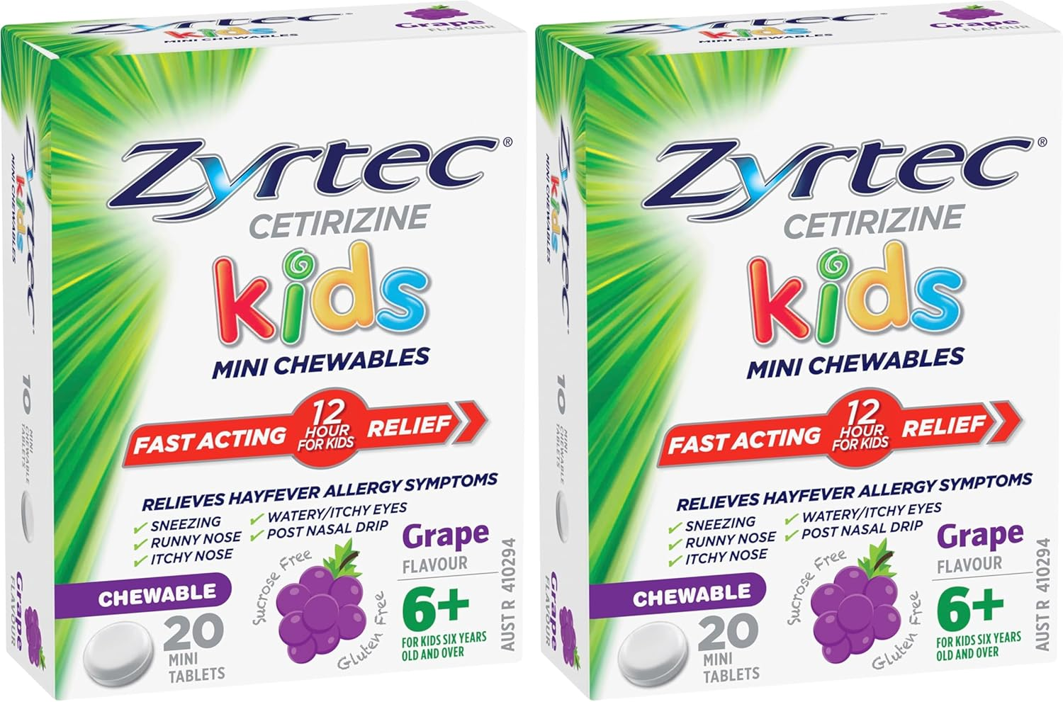 Zyrtec Grape Chewable Allergy 20 Tablets for Kids image number 2
