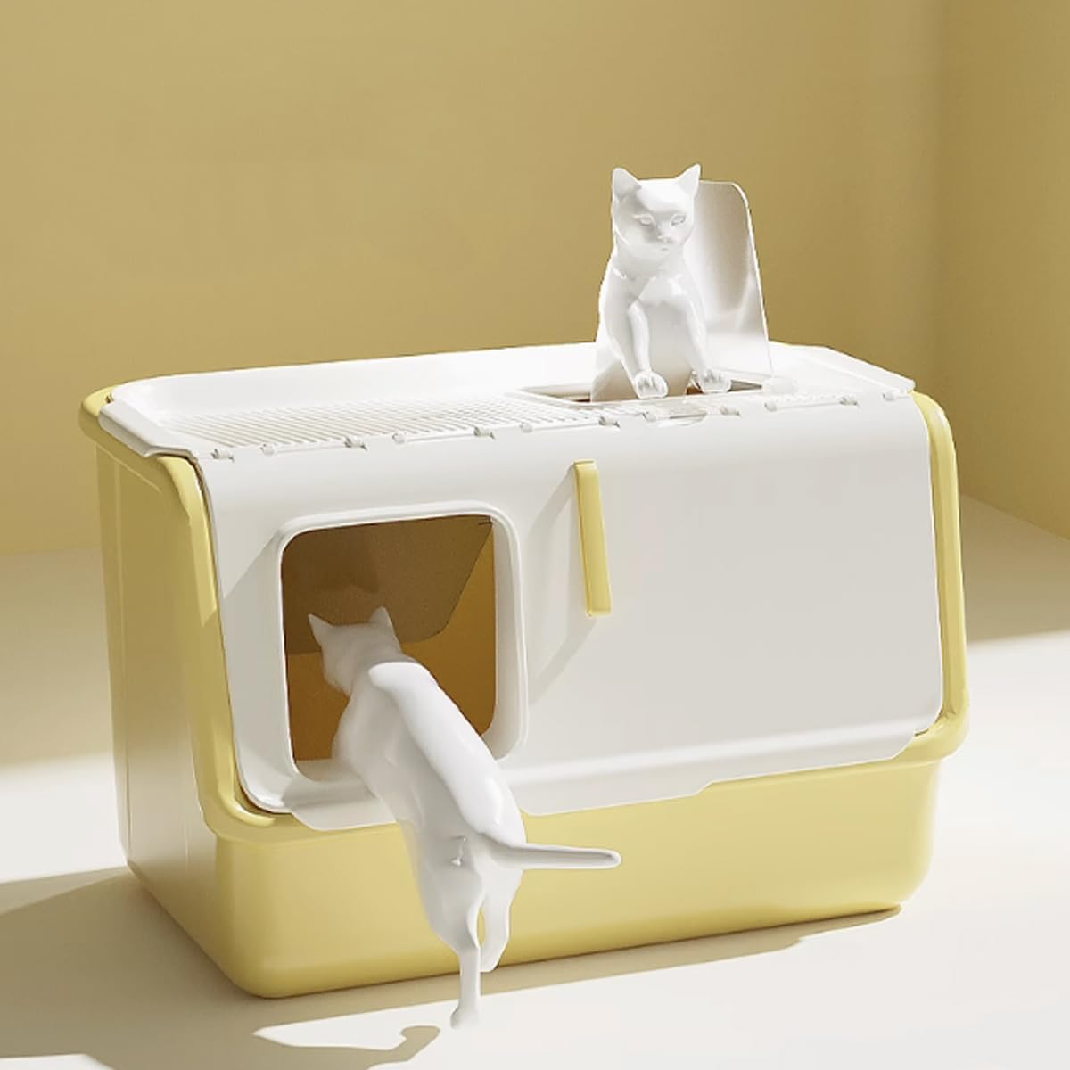 AIMALL 1Pc Fully Enclosed Cat Litter Box 23.6In for Large Cats up to 20Kg Anti-Odour Easy Clean Design with Adjustable Entry image number 4