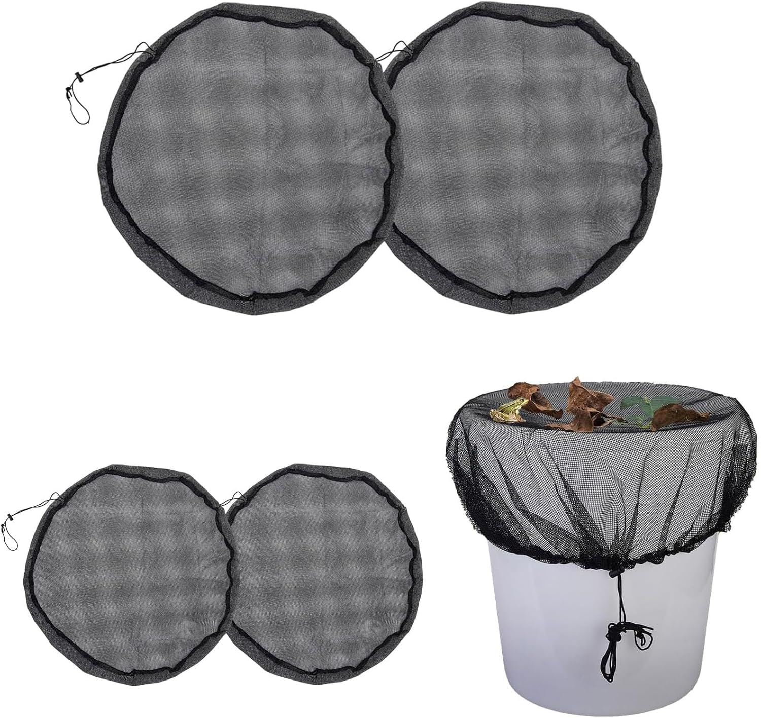 Mesh Cover for Rain Barrels,4Pcs Rain Barrels Screen Water Bucket Covers with Drawstring,Rain Barrel Net Cover to Keep Leaves and Debris Out Rain Collection image number 5