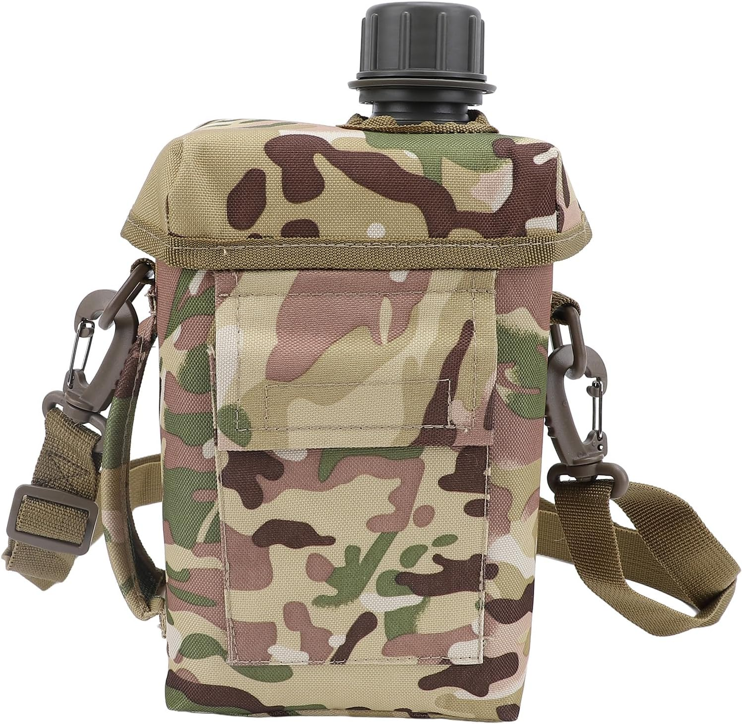 Bewinner Outdoor Water Bottle - 2L Portable Water Canteen with Waist Bag, Multi Fuctional PVC Flat Camping Water Bottle for Military Surplus or Bushcraft Gear (OD Green)