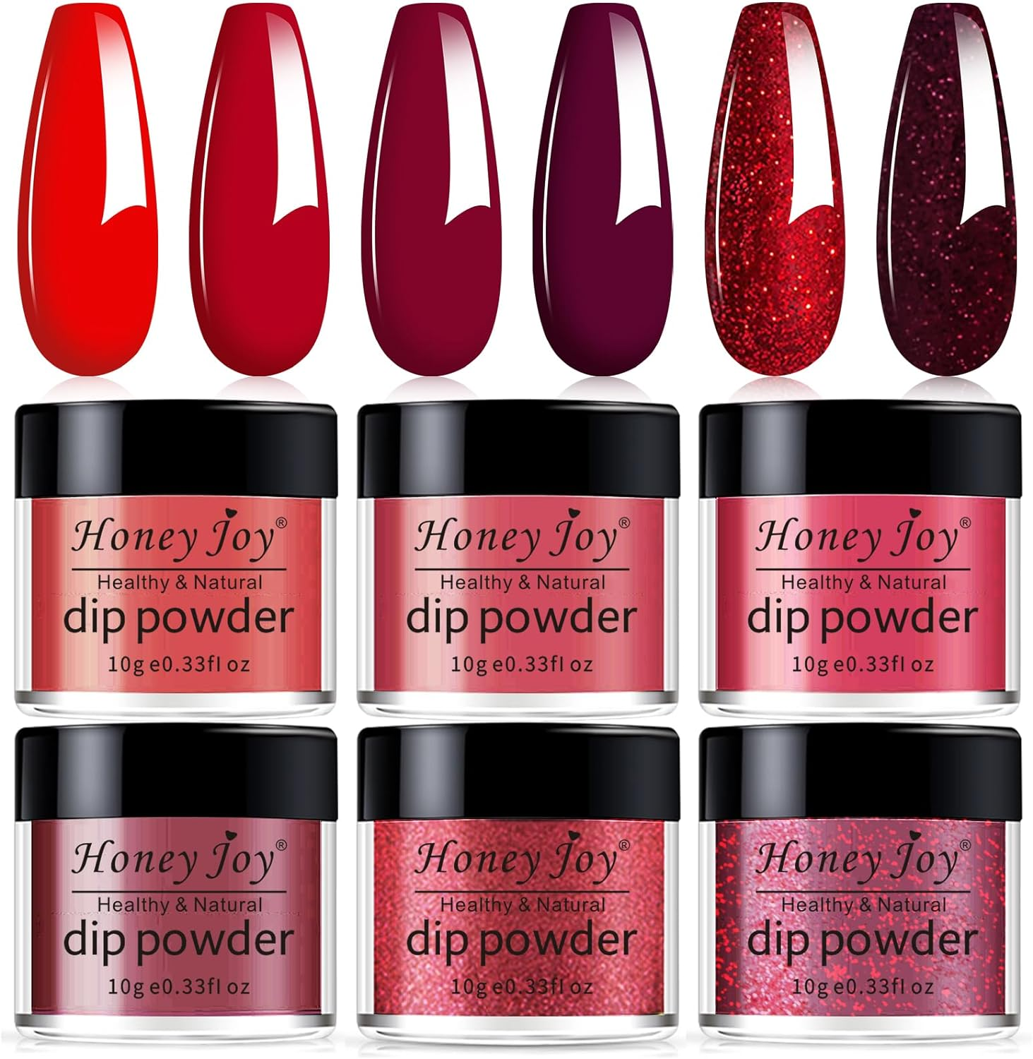 Honey Joy 6 BOX/SET Wine Red Dip Powder Glitter Dark Barn Red Fine Dipping Powder Colors No Need Lamp Cure,Like Gel Polish Effect,Even & Smooth Finishing (Dp-L-6Pcs-10G/Box) image number 6