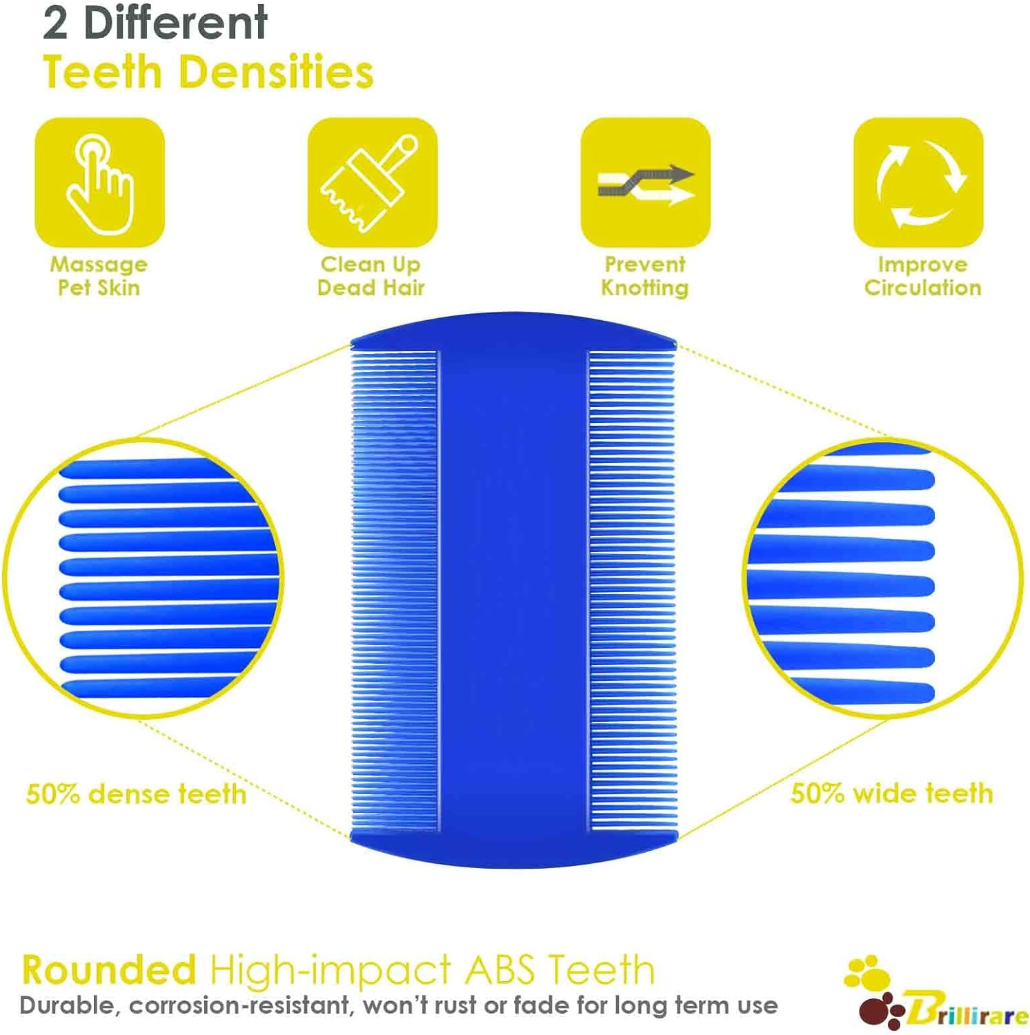 Brillirare 4 Pack Flea Lice Comb, Stainless Steel Dog Cat Grooming Combs with Rounded Teeth, Double Sided Professional Pet Tear Stain Remover, Dematting Tool for Small, Medium & Large Pets image number 3