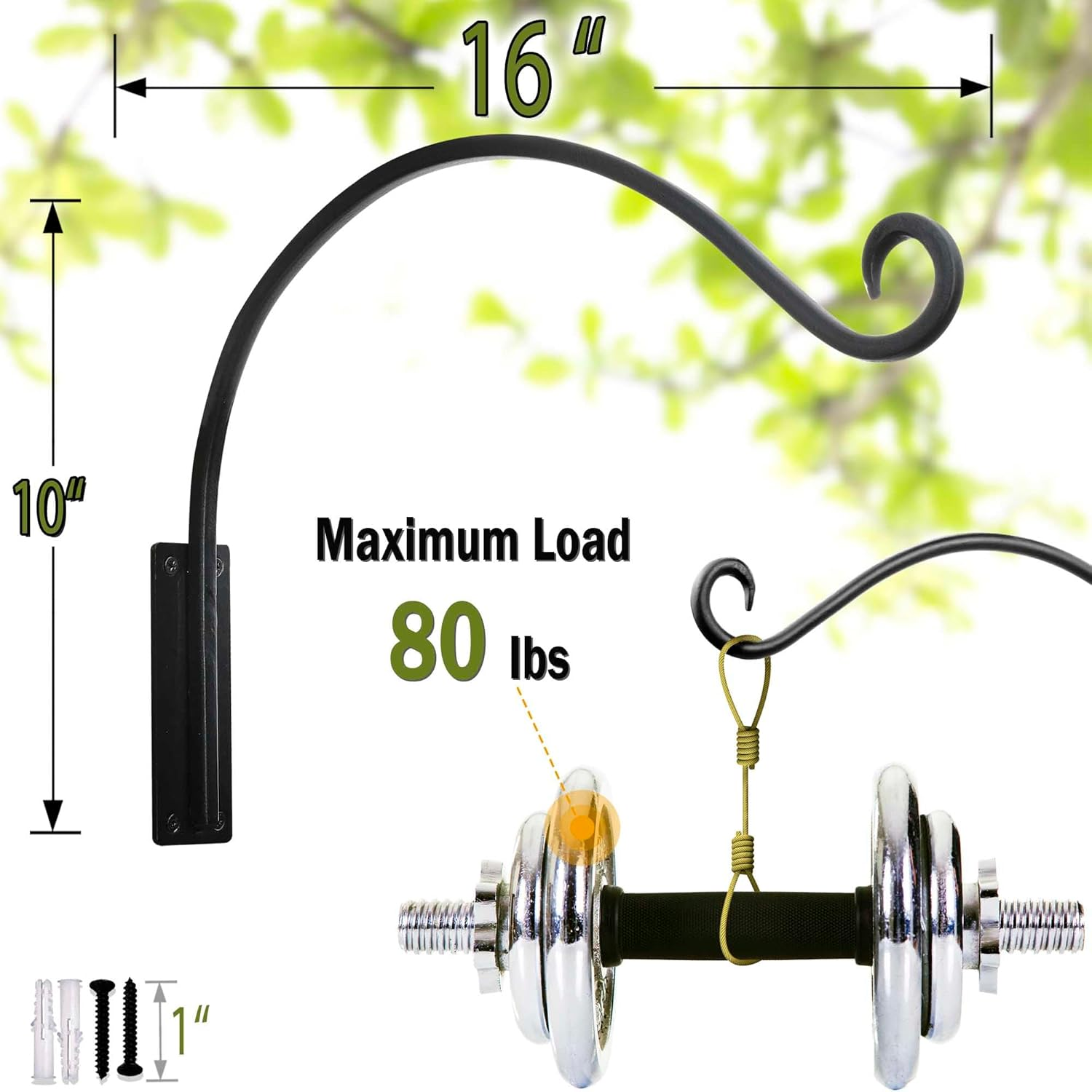 Heavy Duty Plant Hanger Bracket - Outdoor Hand-Forged Hanging Plant Bracket Durable and Stable Bird Feeder Hanger (16" - 2Pcs) image number 5