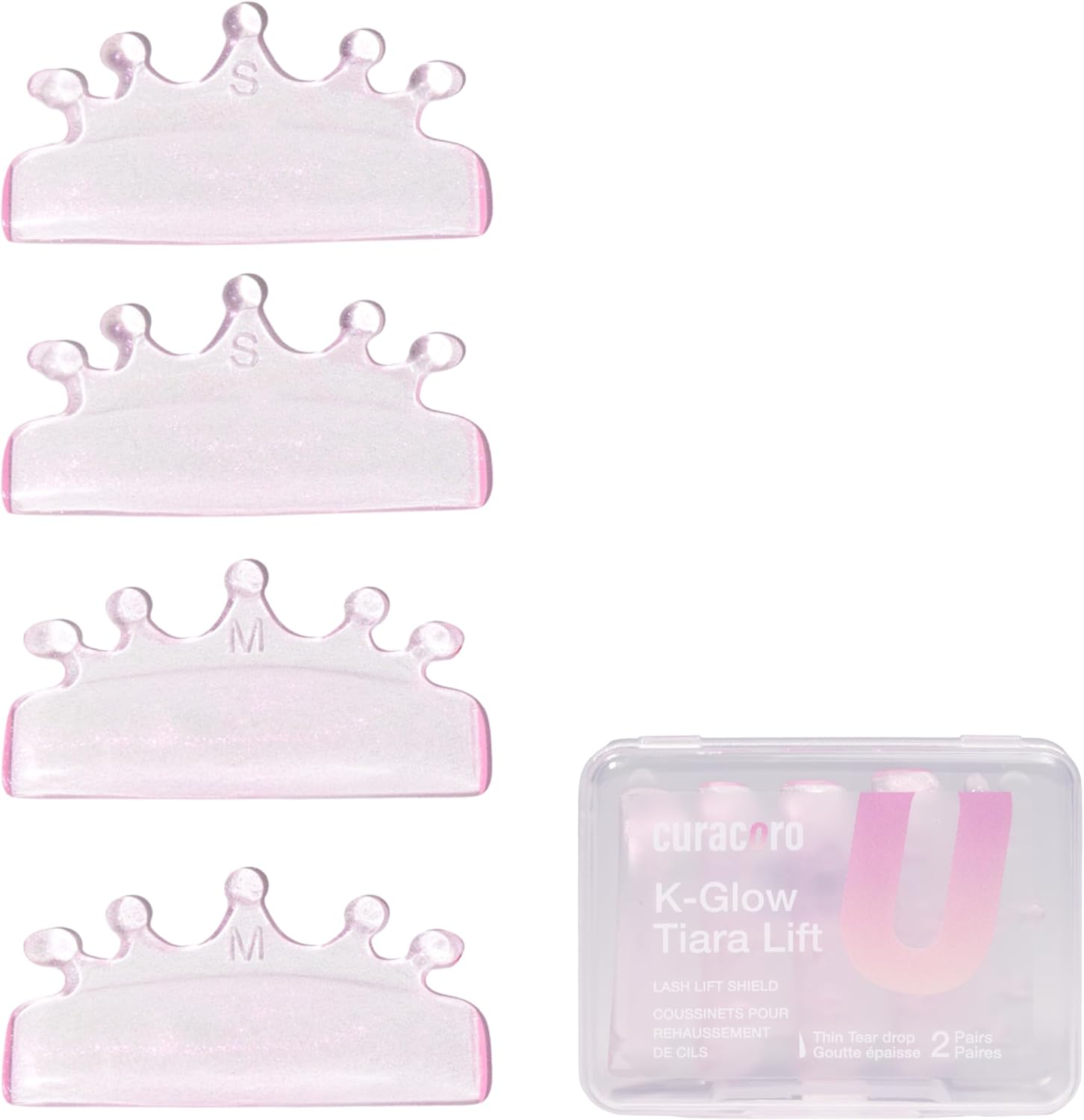 Curacoro Lash Lift Shields, 4 Pcs/2 Sizes Korean Lash Lift Pads Self Adhesive, Lash Lifting Shields for Eyelash Stretching and Curling, Reusable Silicone Lash Rods for Eyelash Perm Lamination