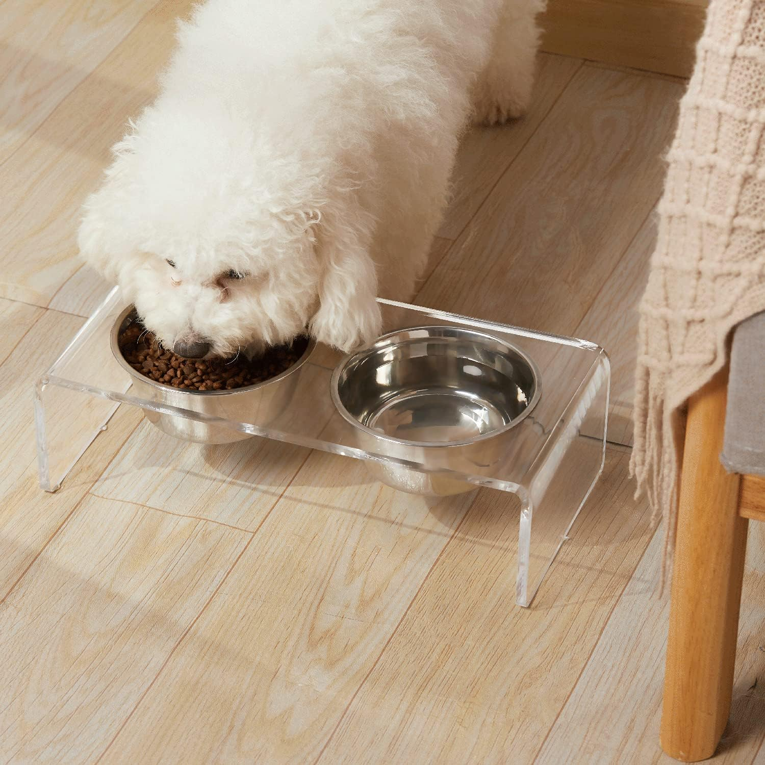 Acrylic Elevated Dog Cat Bowls Pet Feeder Double Bowl Raised Stand Comes with 4 Removable Stainless Steel Bowls. Perfect for Cats Puppies Small Dogs, 3.75 Inch image number 6