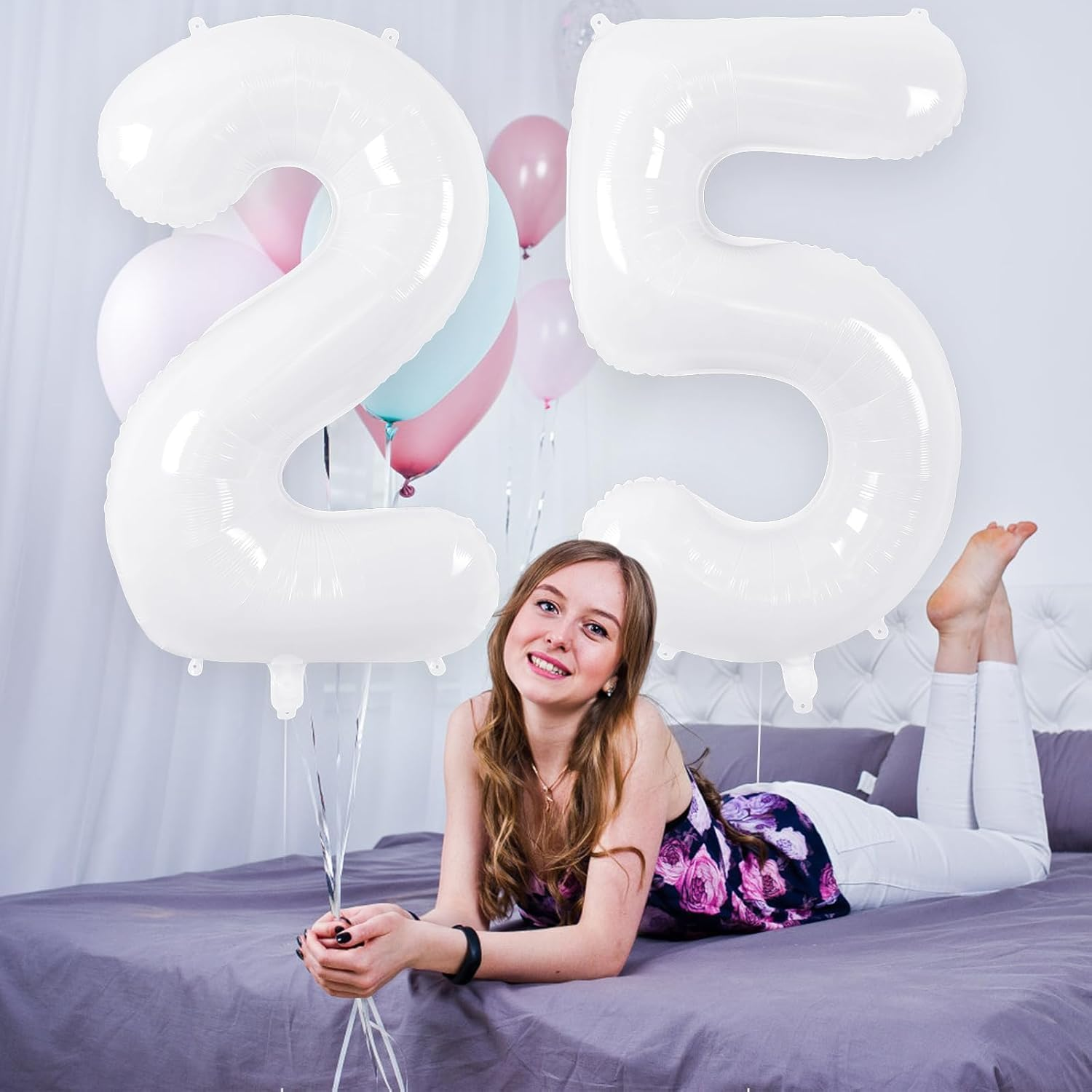 40 Inch Big Number White 5 Foil Balloon for Birthday Anniversary Graduation New Year Party Decoration image number 3