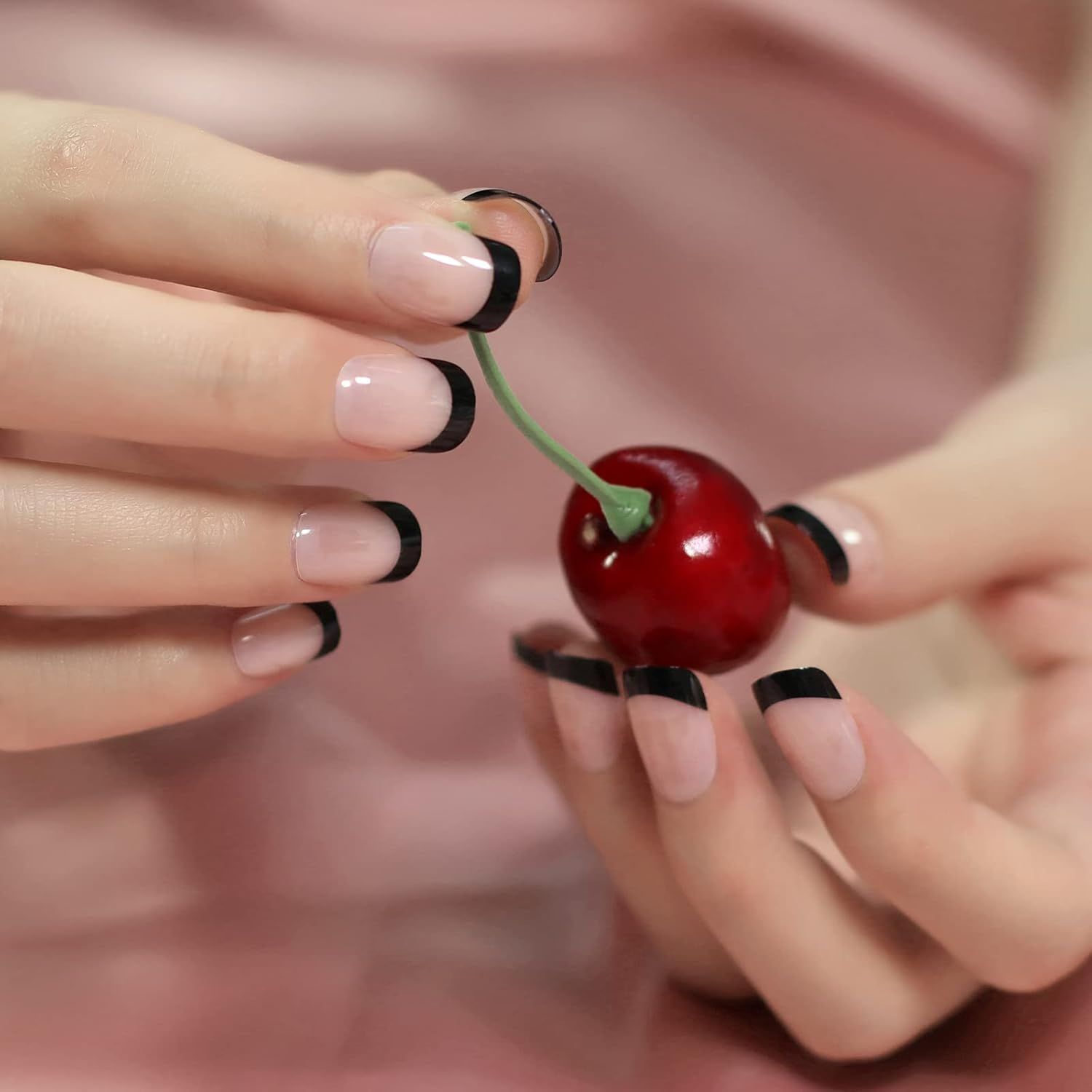 Black Tip Classy Finish Polish Press on Nails Medium-Short French Square Gel Acrylic Manicure DIY Reusable False Nails 24Pcs - Silver image number 6