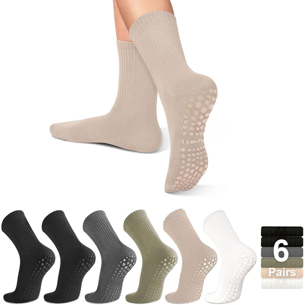 ZANZER Pilates Yoga Socks with Grips for Women,Non-Slip Reformer Yoga Pilates Grip Socks for Sport,Hospital,Ballet,Barre,Dance,Barefoot - 4 * White image number 5