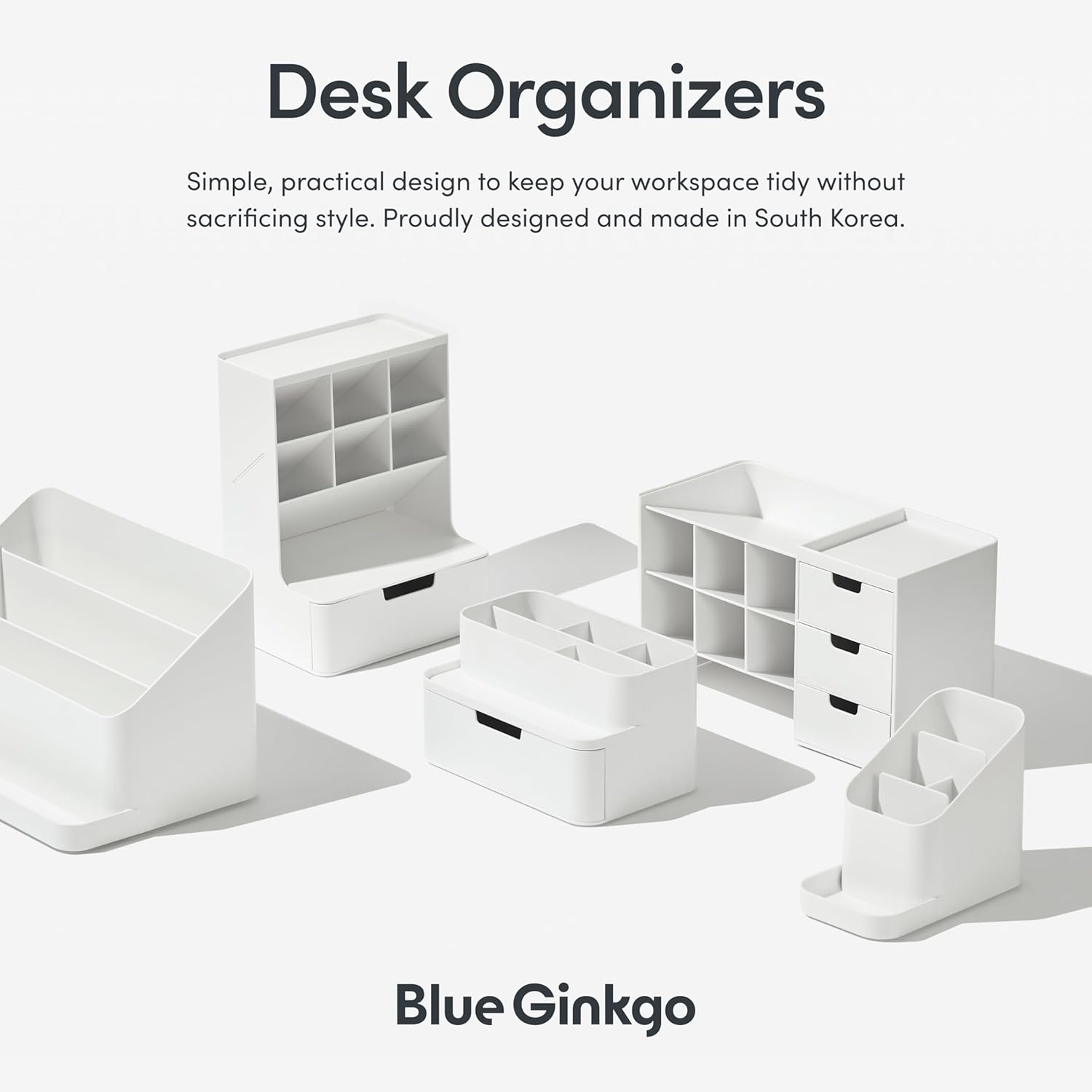 BLUE GINKGO Portable Desk Organizer &ndash; Compact 3 Compartment, Half-Drawer Storage &ndash; Pen Holder, Stationery Desktop Organizer for Office, Makeup, Crafts (Made in Korea, Blue) image number 2