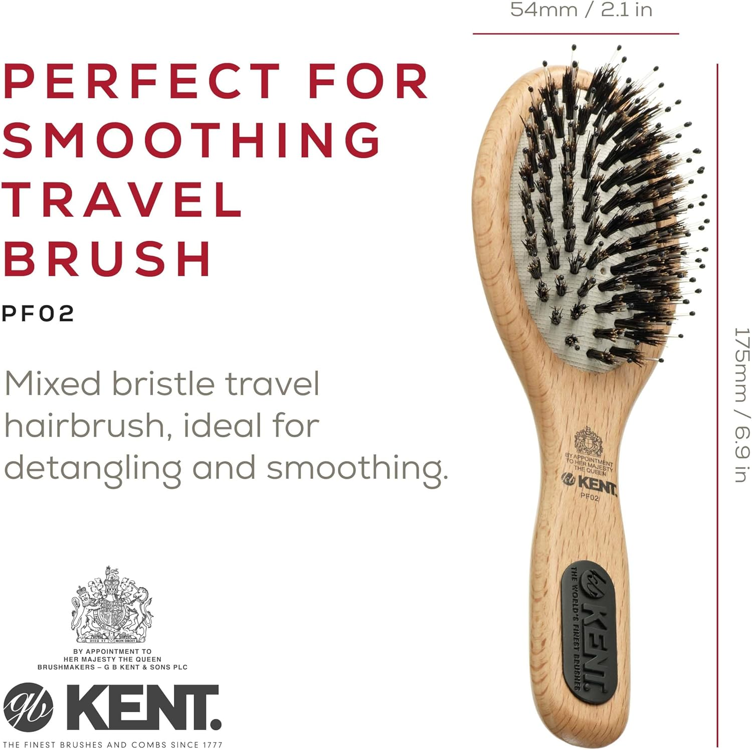 Kent Cushion, Bristle and Nylon Mix Hair Brush, Small image number 1