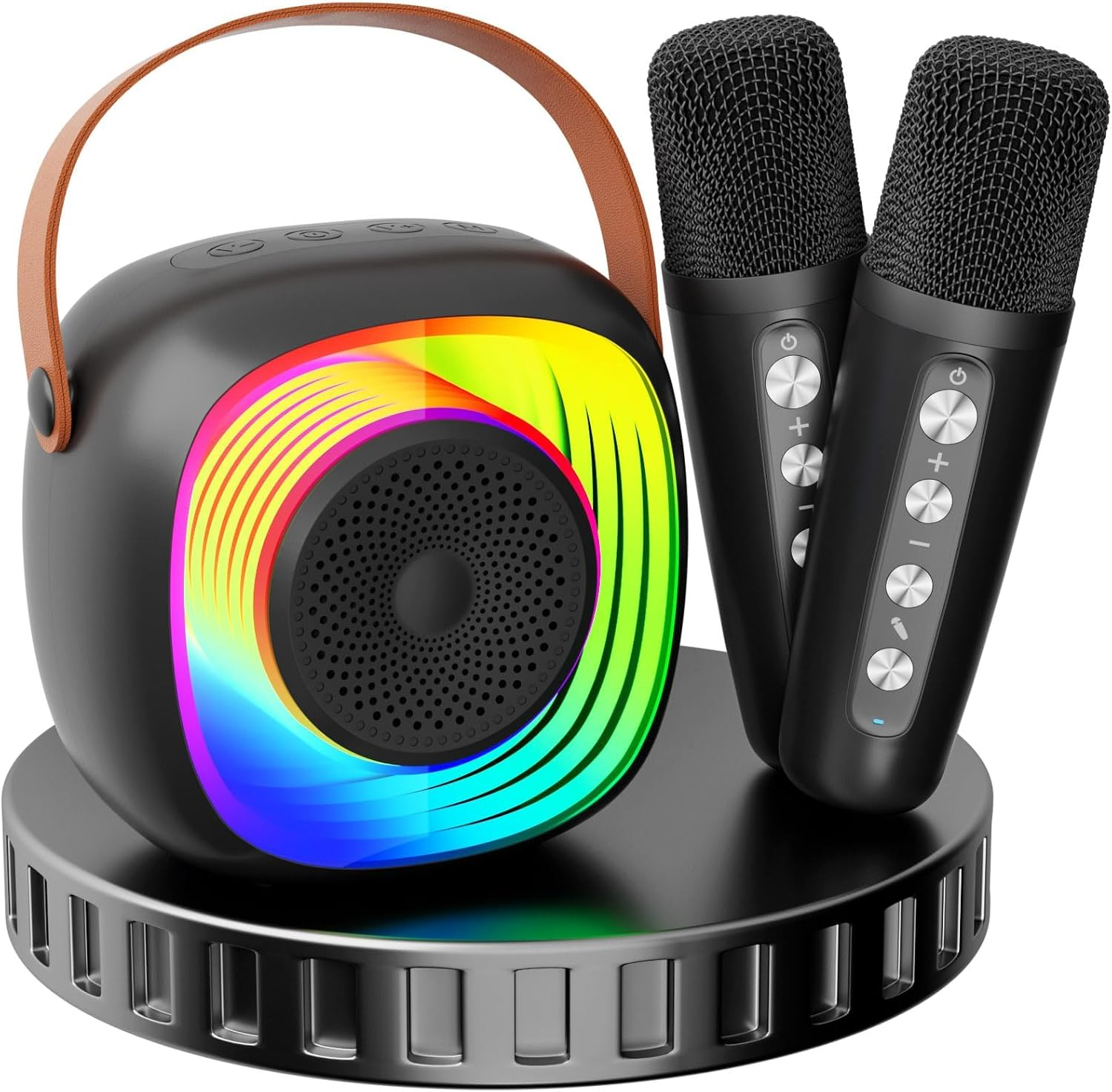 Karaoke Machine for Kids Adults, Portable Bluetooth Speaker with Wireless Microphone and Colorful Lights, Gifts for Girls Boys Birthday/Home Party(Black) image number 6
