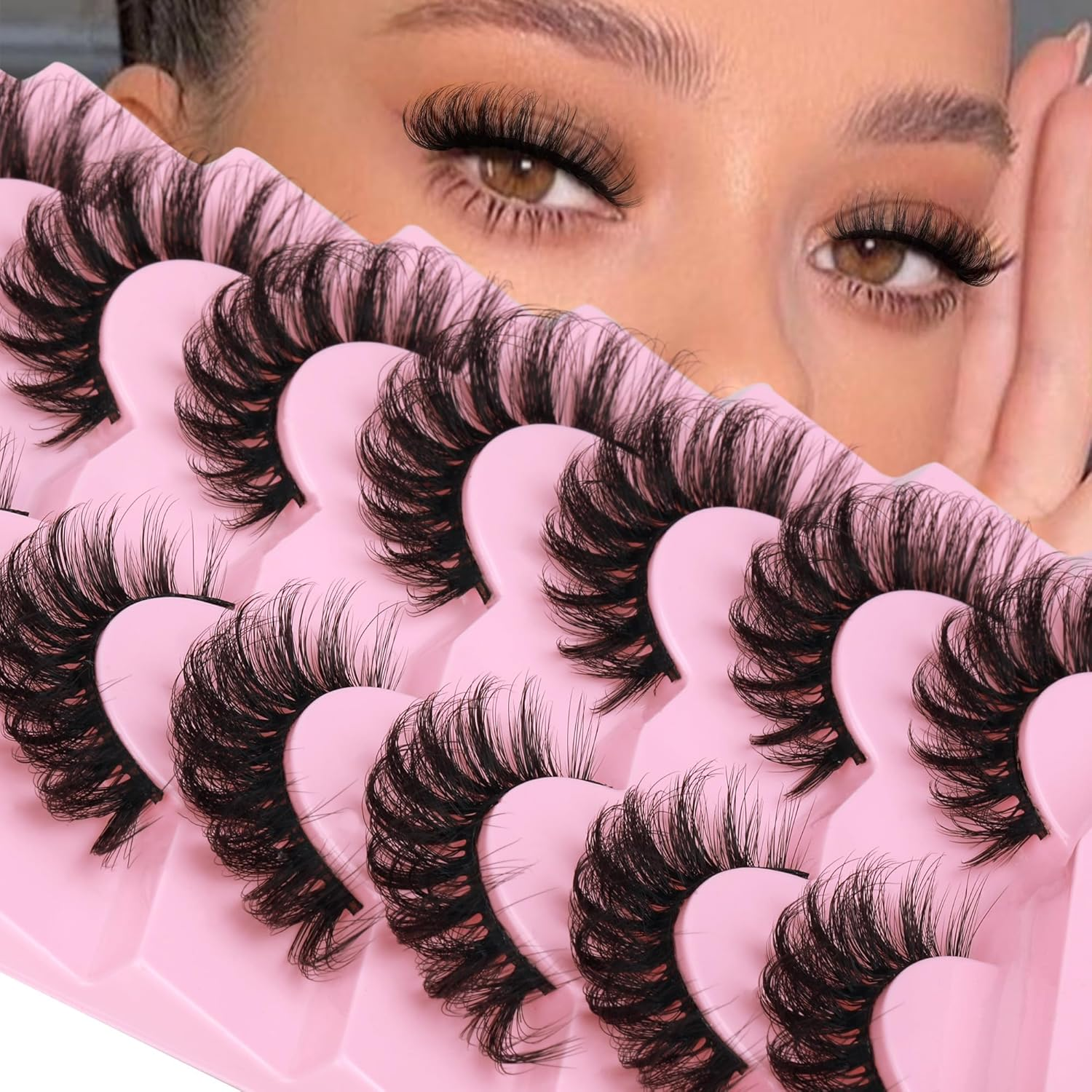JIMIRE Mink Lashes Wispy Cat Eye Lashes Full 6D Volume False Eyelashes That Look like Extensions 16MM Thick Soft D-Curly Fake Lashes 7 Pairs Pack image number 3