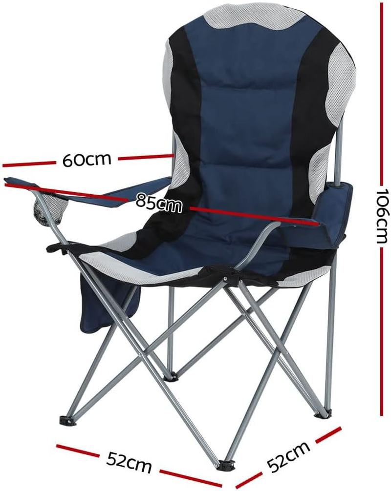 Weisshorn Set of 2 Camping Chairs, Outdoor Armchair Lounge Beach Chair Portable Folding Lightweight Camp Lounger Travel Hiking Fishing Picnic Gear, with Carry Bag Drink Holder Foldable Navy - Grey image number 3