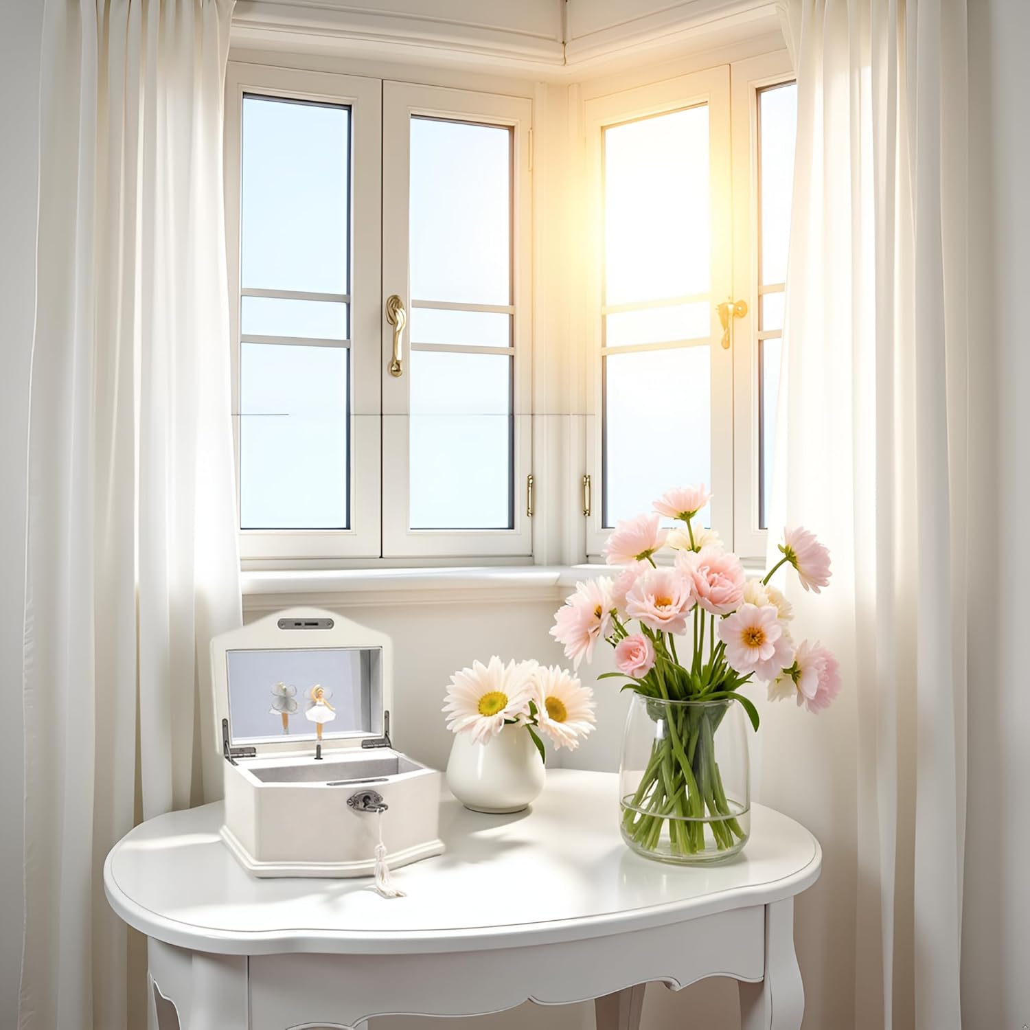 Lihou Papaq Musical Ballerina Jewelry Box for Girls and Women - Kids Music Box with Spinning Ballerina,Mirror and Lock,Gifts for Christmas,Birthday,Valentine'S Day-Medium (White) - Pink image number 5