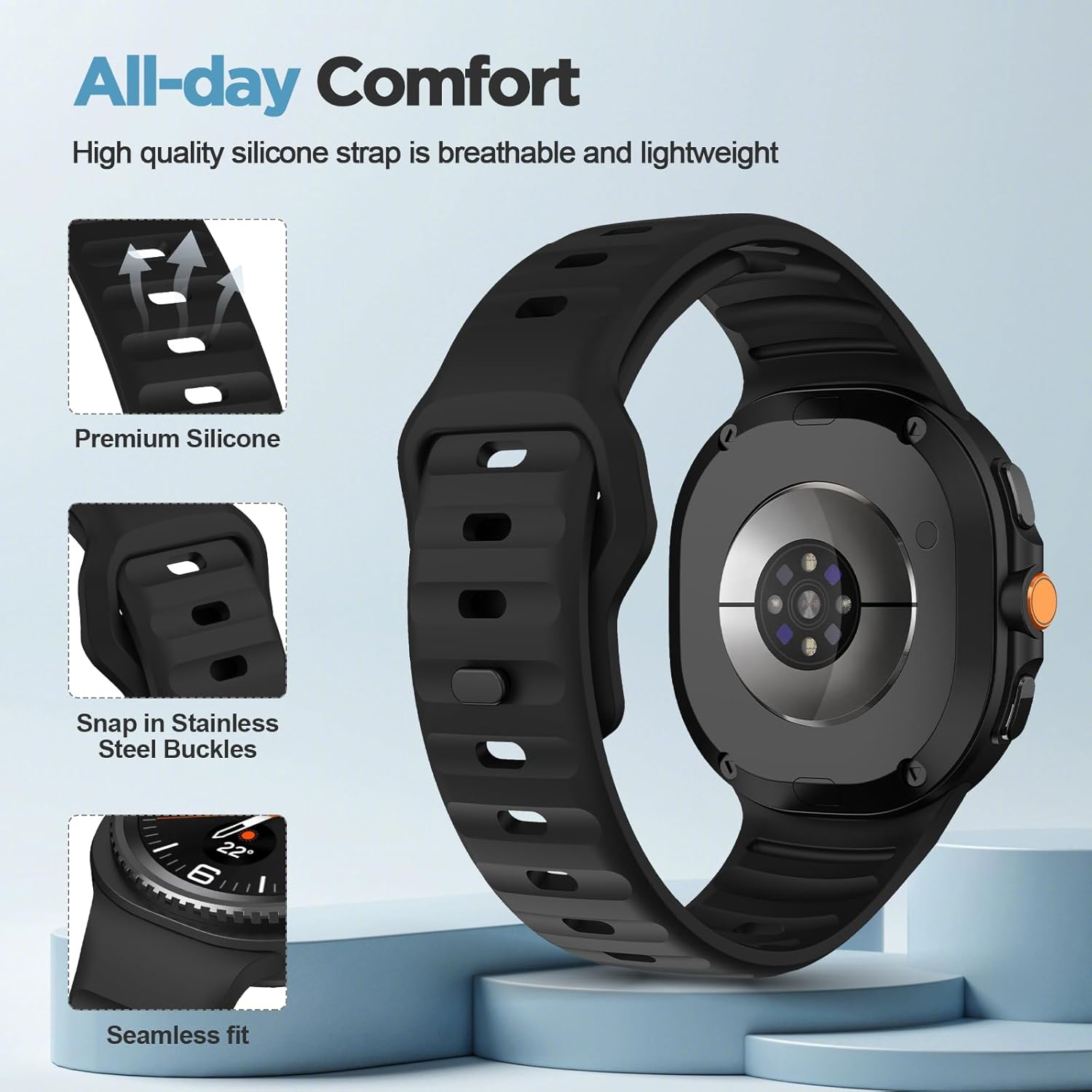 XMUXI Compatible with Samsung Galaxy Watch 8 Strap 44Mm 40Mm, Silicone Sport Breathable Bands for Galaxy Watch 8 Classic Straps 46Mm (No Watch) image number 5