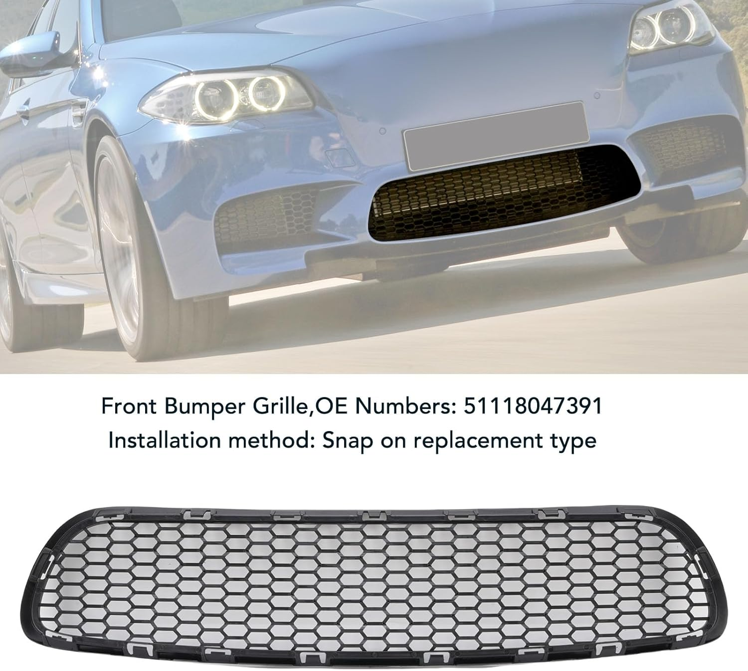 Asixxsix Front Bumper Grille, Textured Black ABS Replacement Compatible with M5 F10 2012 2013 2014 2015 2016, Snap on Installation OE Number 51118047391, Snap on Installation image number 6