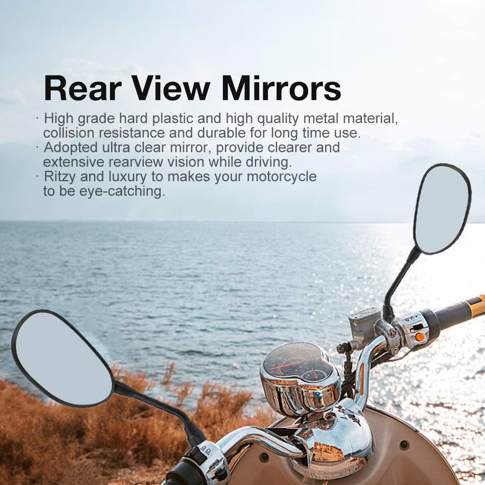 Motorbike Handle Bar Mirror, Clear Vision 1 Pair Motorcycle Rear View Mirrors Collision Resistance Left Right Universal for Modification