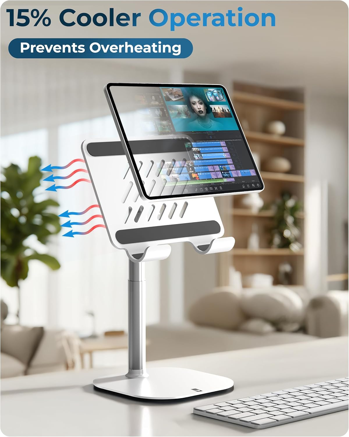 Cooper Tabholder, 7-10" Height Adjustable Tablet Stand, Premium Ipad Stand for Desk, 270&deg; Tilt Portable Monitor Holder for 15.6-17" Displays, for All Ipad, Kindle, Surface, Samsung Tablets (White) - Cream White image number 5