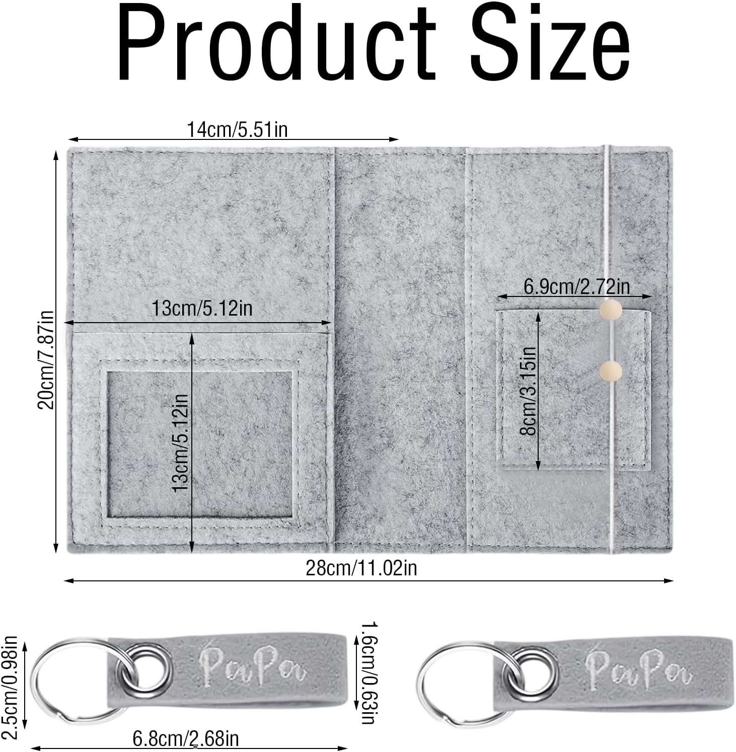 Maternity Log Felt Maternity Log Sleeves Light Grey Felt Protective Cover with Compartments with Key Chain for Insurance Card Storage Ultrasound Images image number 5