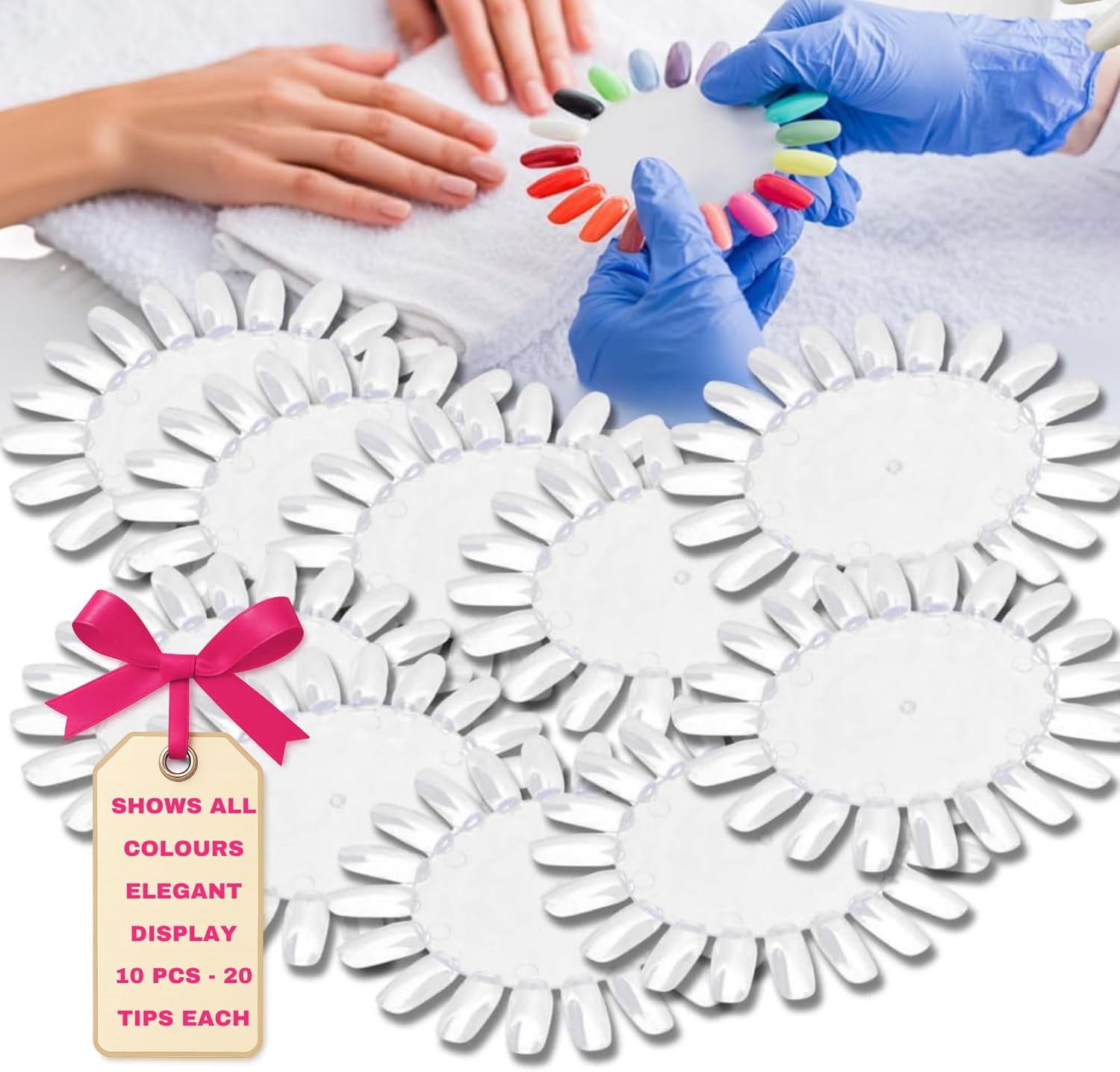 LALILL Presentation Display for Nail 10 Pieces - Nail Display Sun-Shaped - Sticks, Display Fan Practice Starter Colour Ring - Nail Palette round Oval for Illustrating Nail Polish (Clear)