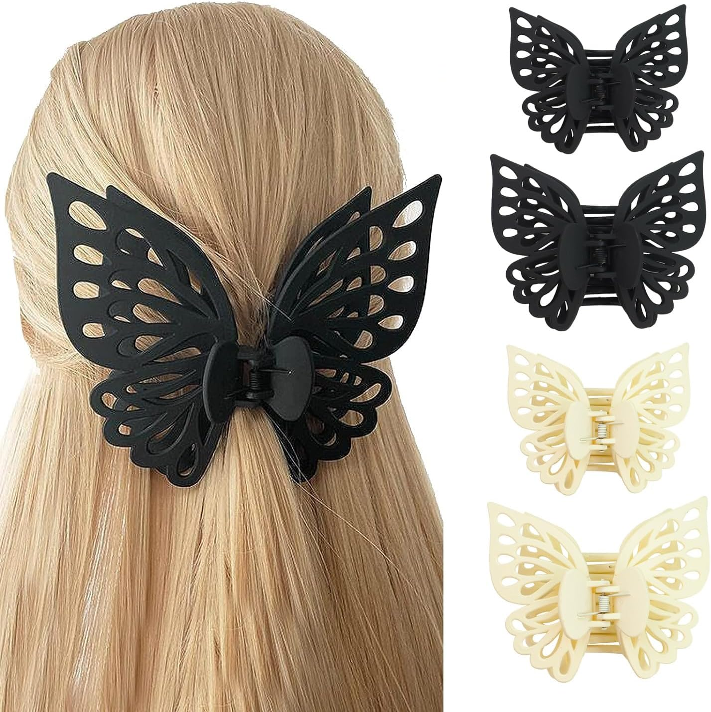 Butterfly Hair Clips Claw Clips for Women - Matte Big Cute Clips for Thick & Medium Hair (3Pcs)