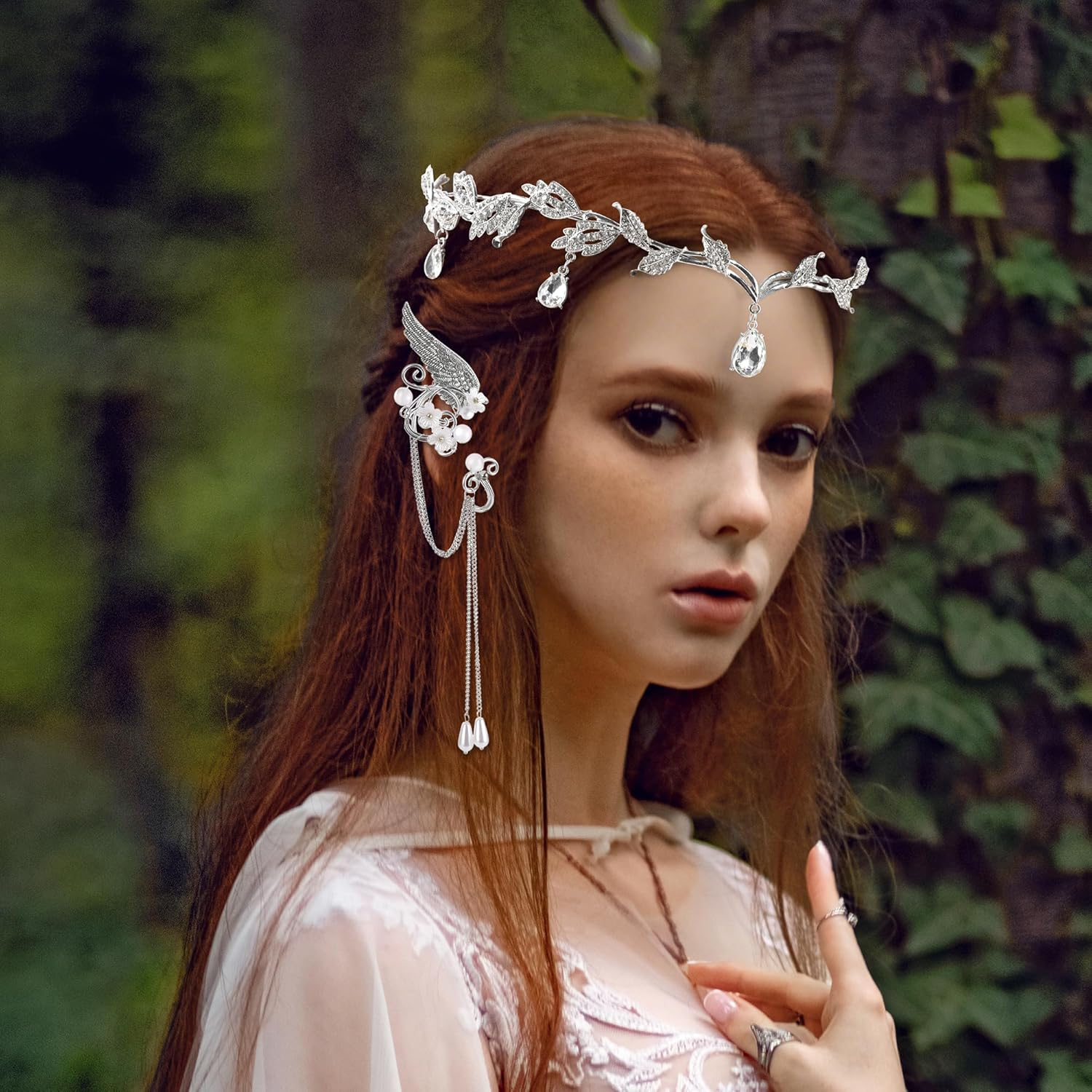 FRESHME Elf Ear Cuffs and Crown - Fairy Crown and Non Pierced Fairy Ear Cuffs Renaissance Renfaire Cosplay Accessories - Gold image number 2