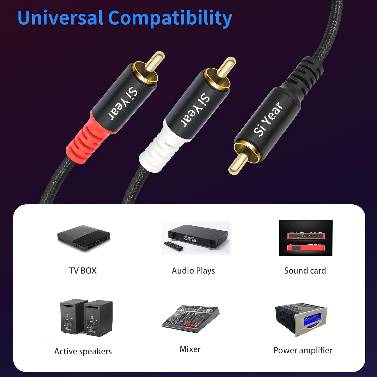 Siyear RCA Y Splitter Cable, 1 Male to 2 Male RCA Adapter Audio Cables,Subwoofer Cable for Amplifiers/Tv/Subs/Amps/Hi-Fis/Home Theater/Receivers 6.6FT/2M image number 3