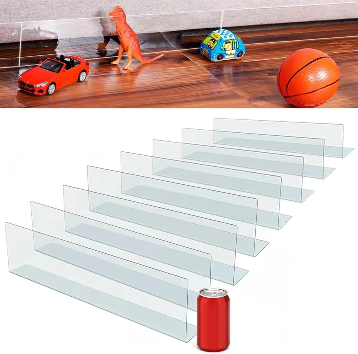 Under Bed Blocker for Toys, Furniture Gap Barrier to Stop Clutter and Dust, PVC Adjustable Clear Guards for Gaps up to 4.5 Inches (8 Pack) - CRFY